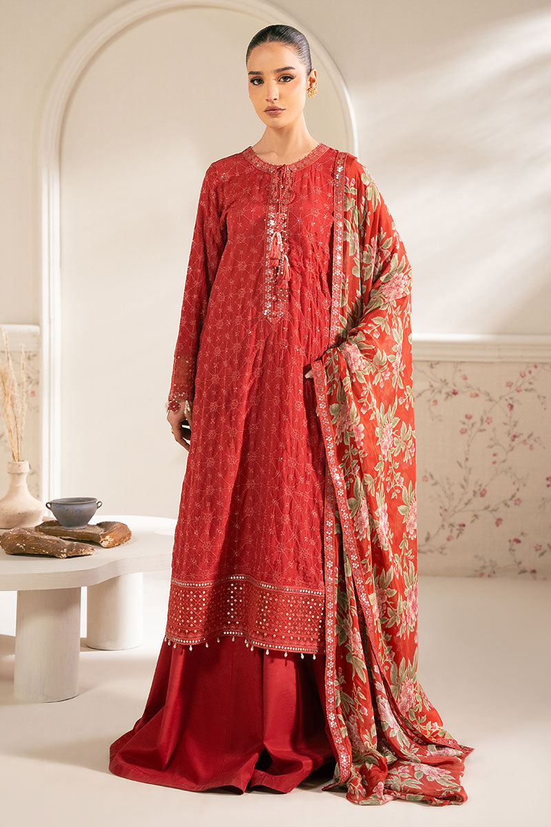 VERMILION CARDINAL-4PC CHIFFON EMBROIDERED SUIT