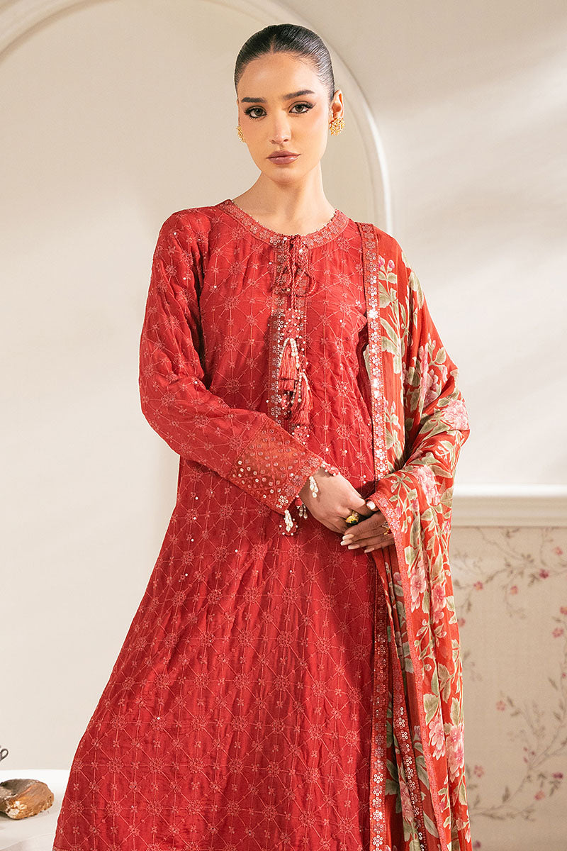 VERMILION CARDINAL-4PC CHIFFON EMBROIDERED SUIT