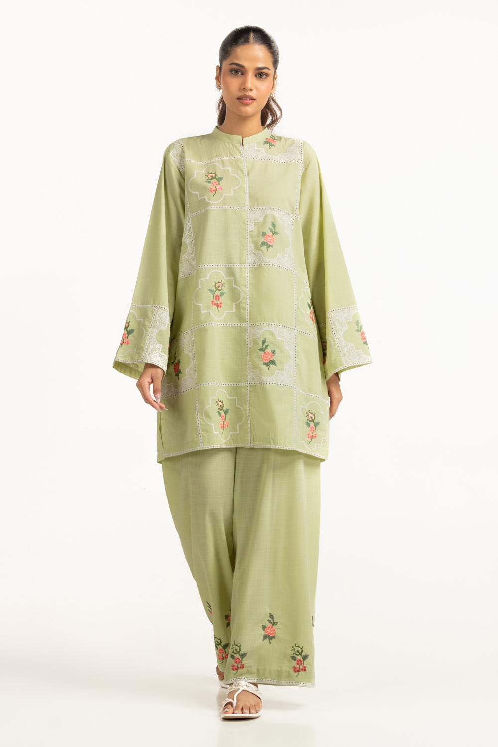 Poly Slub Embroidered Co-Ord Set