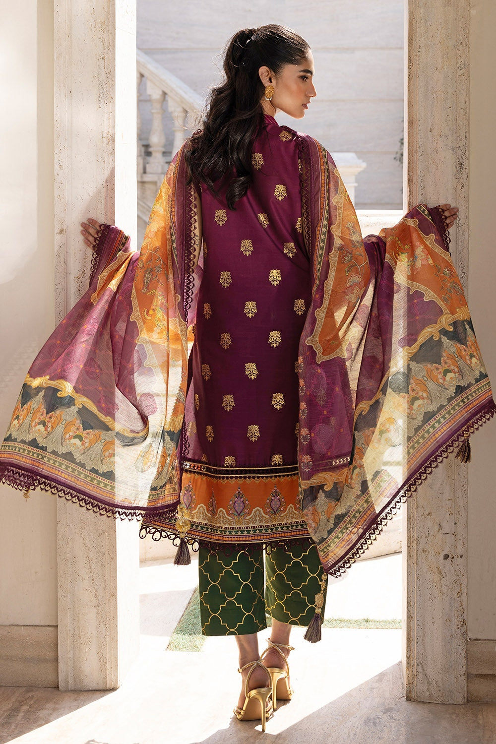 3 Piece Unstitched Embroidered Raw Silk Suit with Paper Cotton Jacquard Dupatta