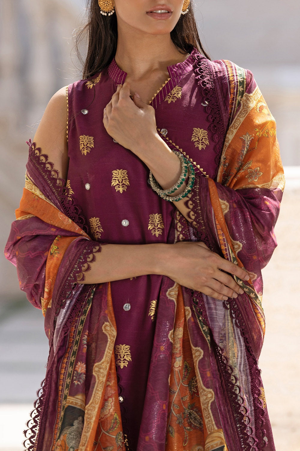 3 Piece Unstitched Embroidered Raw Silk Suit with Paper Cotton Jacquard Dupatta