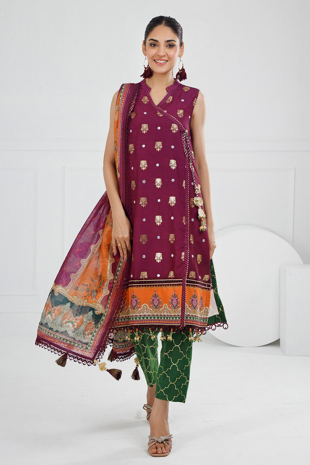 3 Piece Unstitched Embroidered Raw Silk Suit with Paper Cotton Jacquard Dupatta