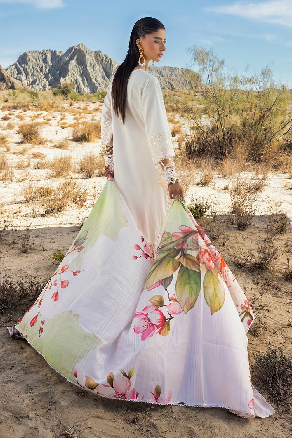 3 Piece Unstitched Embroidered Lawn Suit with Printed Tissue Silk Dupatta