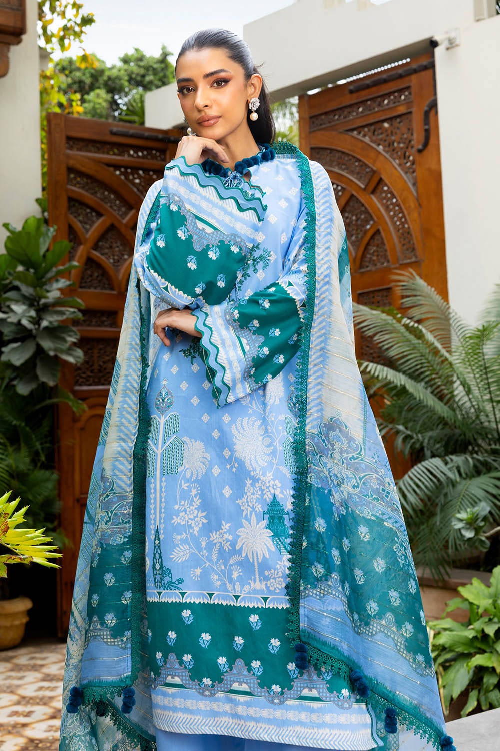 3 Piece Unstitched Embroidered Printed Lawn Suit With Paper Cotton Dupatta