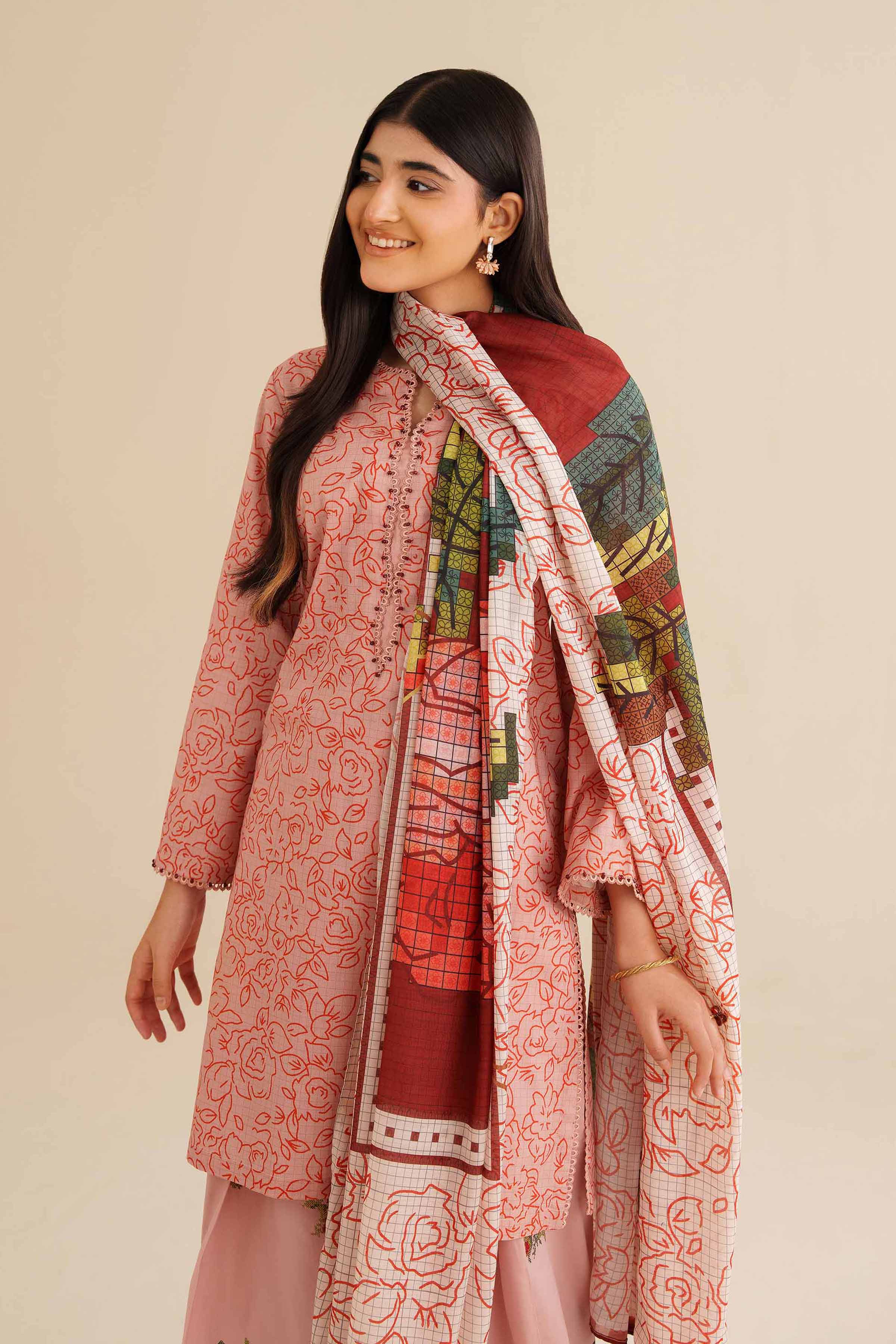 3 Piece - Printed Embroidered Suit - PW25-418