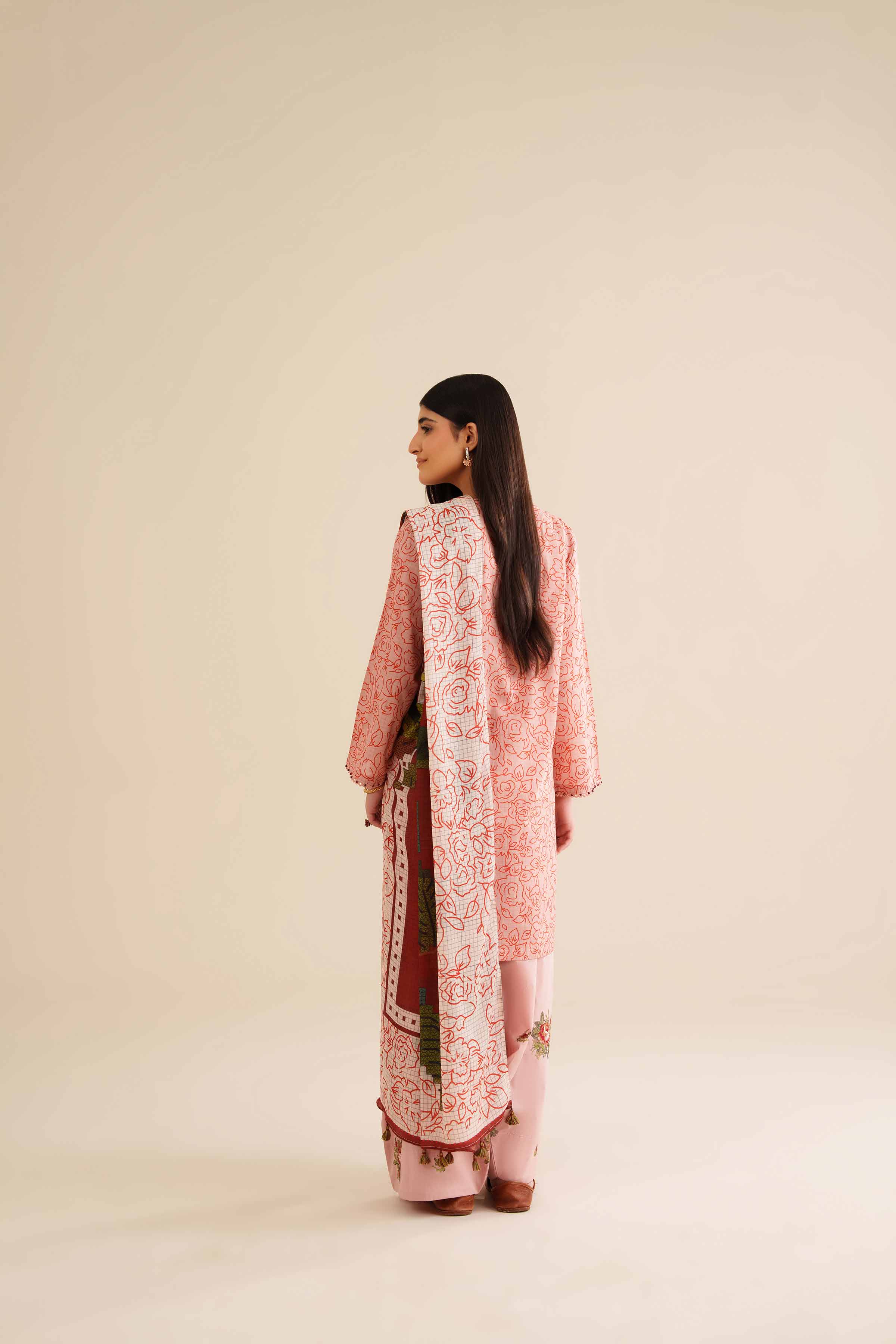 3 Piece - Printed Embroidered Suit - PW25-418