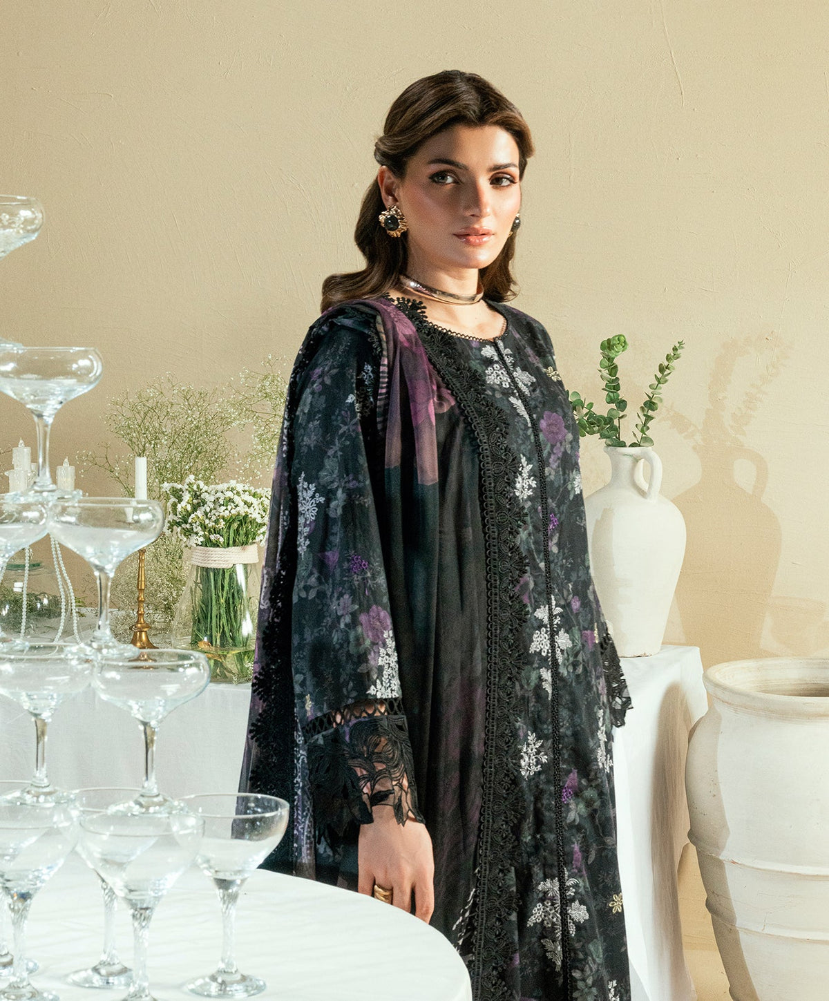 KUNEP-3P-002 BLACK-LAWN UNSTITCHED 3PC