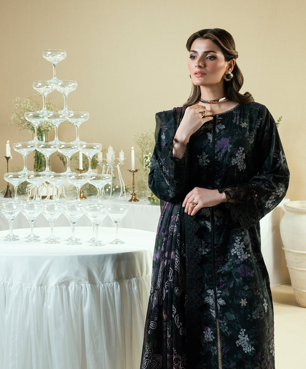 KUNEP-3P-002 BLACK-LAWN UNSTITCHED 3PC
