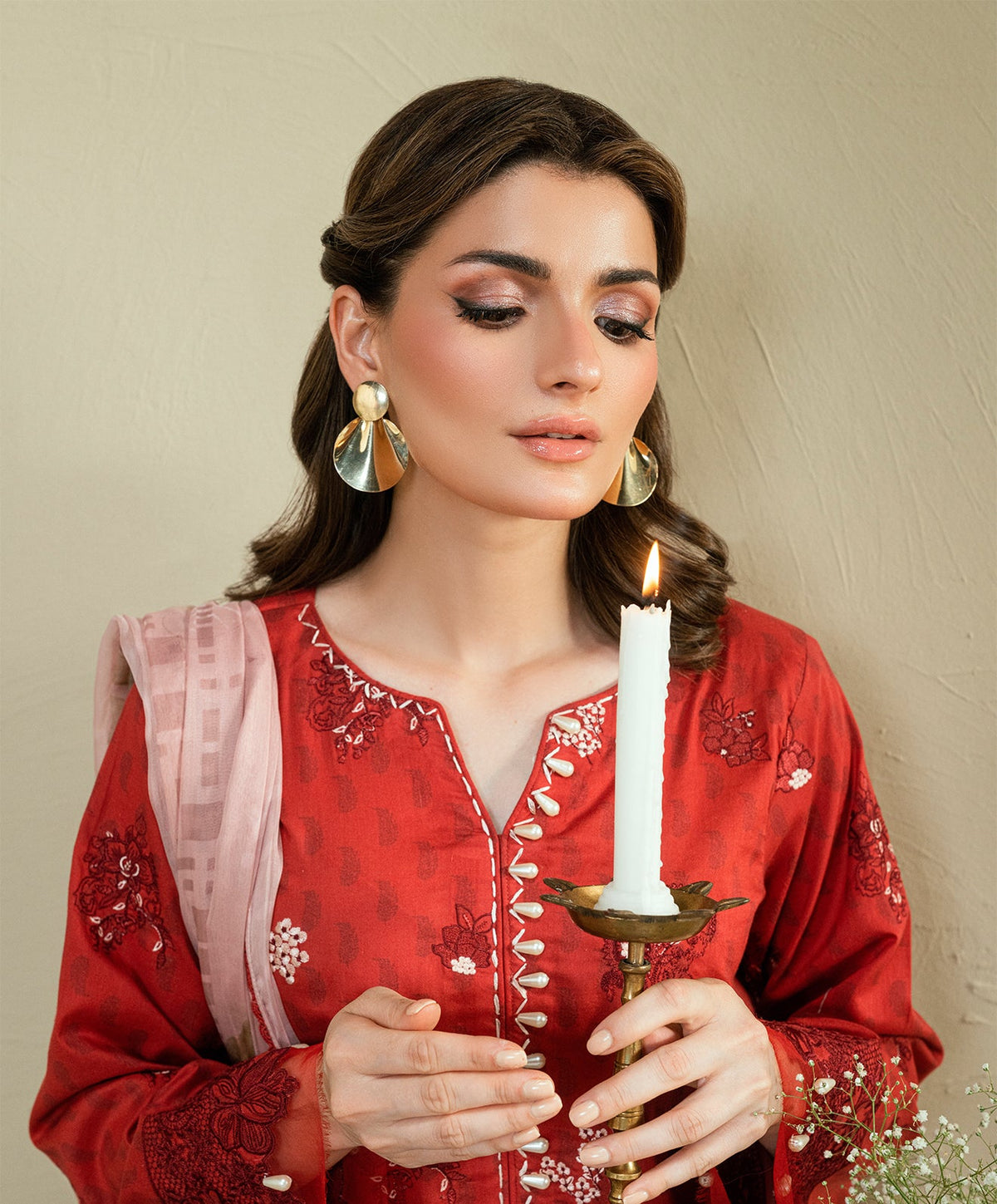 KUNEP-3P-001 RED-LAWN UNSTITCHED 3PC