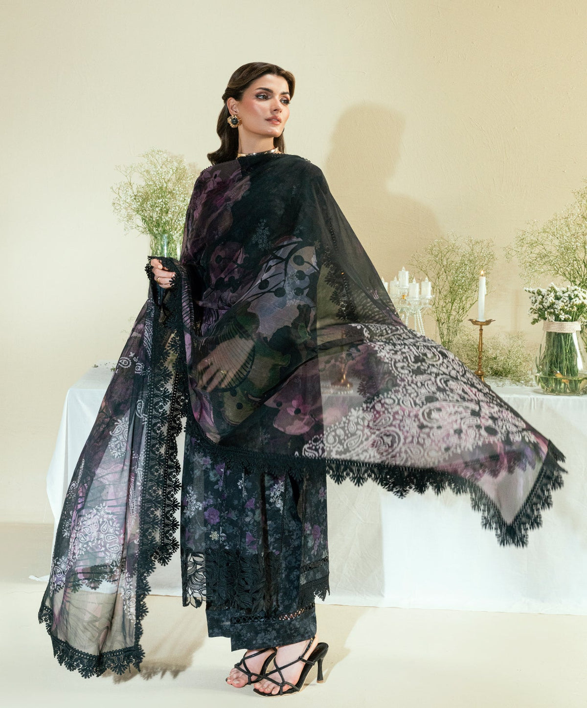 KUNEP-3P-002 BLACK-LAWN UNSTITCHED 3PC