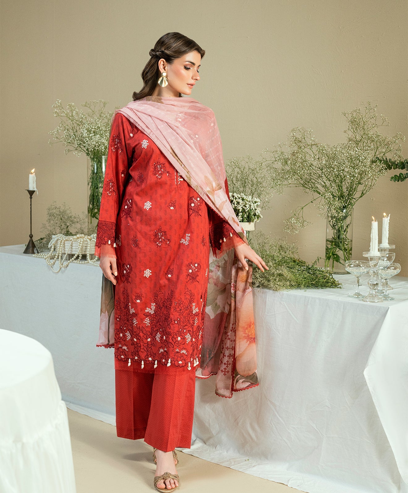 KUNEP-3P-001 RED-LAWN UNSTITCHED 3PC