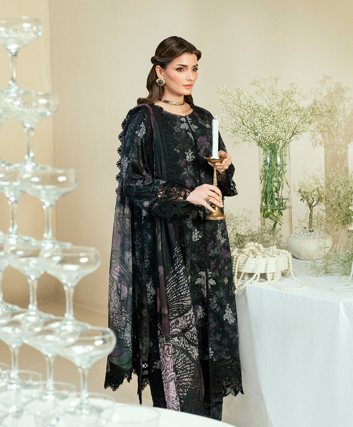 KUNEP-3P-002 BLACK-LAWN UNSTITCHED 3PC