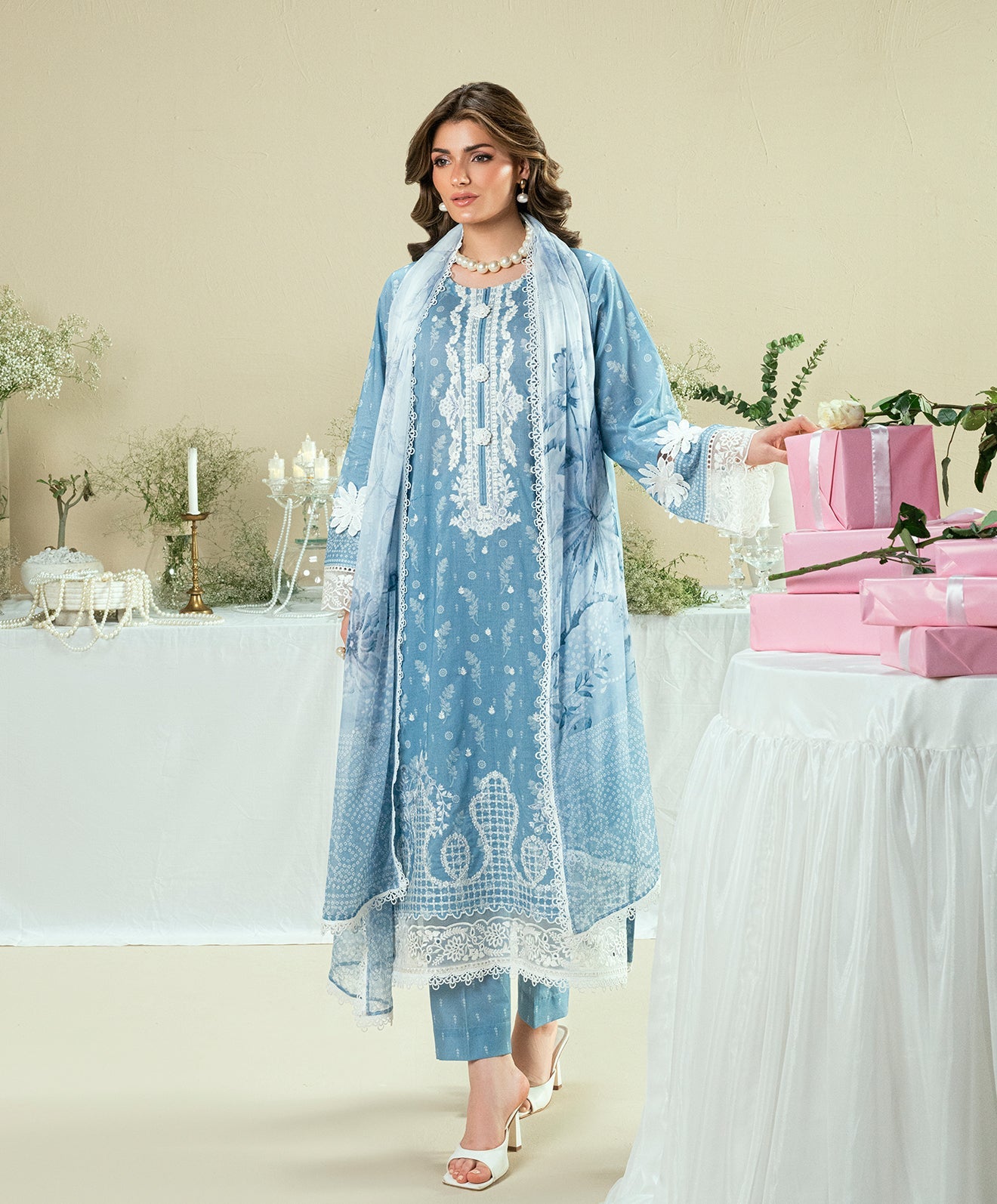 KUNEP-3P-003 SKY BLUE-LAWN UNSTITCHED 3PC