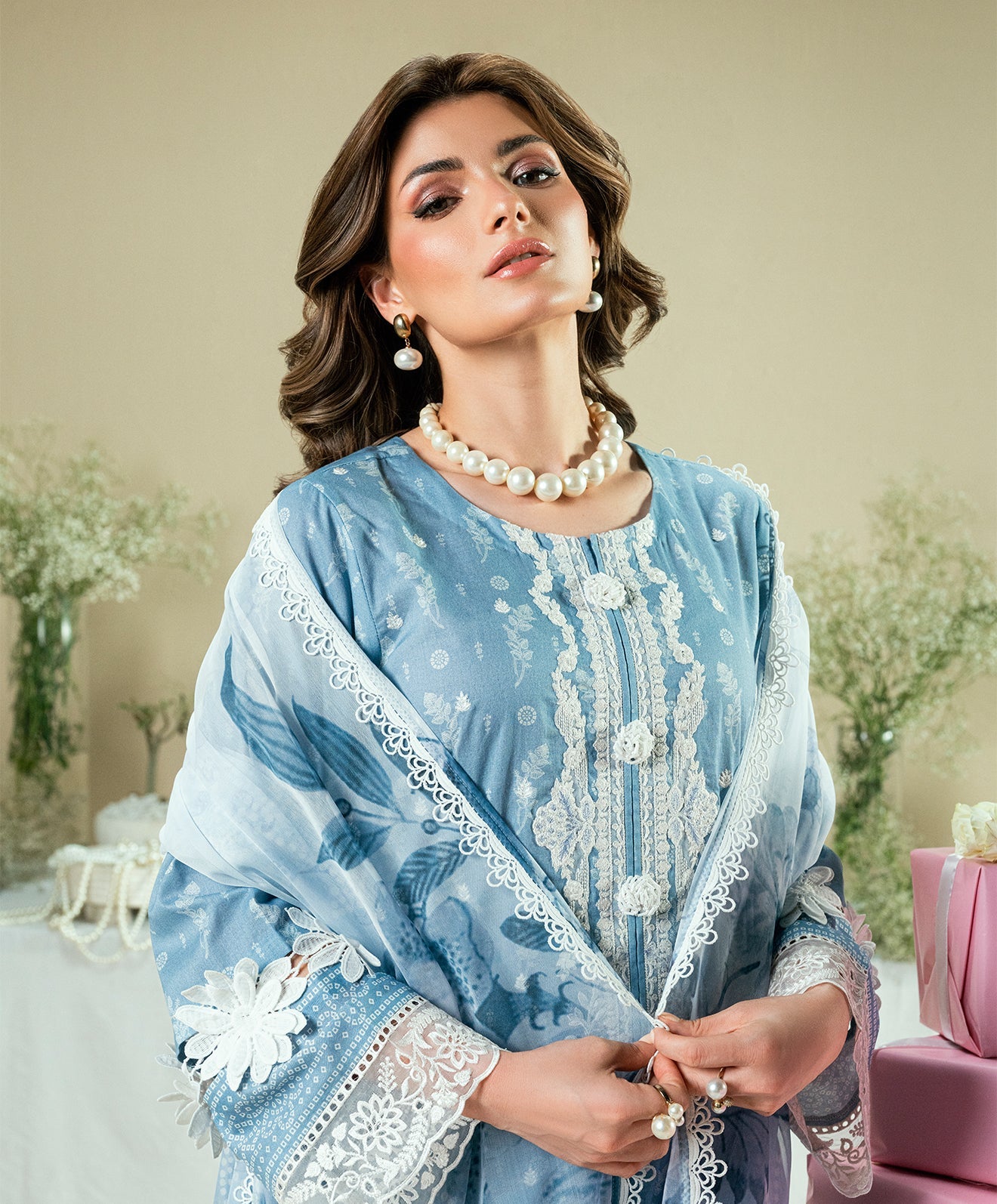 KUNEP-3P-003 SKY BLUE-LAWN UNSTITCHED 3PC