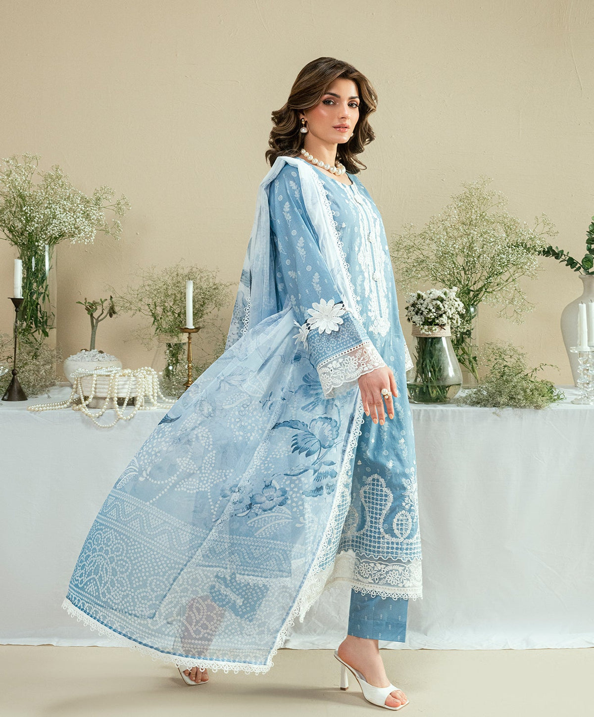 KUNEP-3P-003 SKY BLUE-LAWN UNSTITCHED 3PC