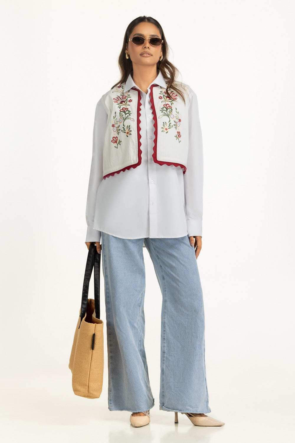 Ripple Crinkle Embroidered Waist Coat