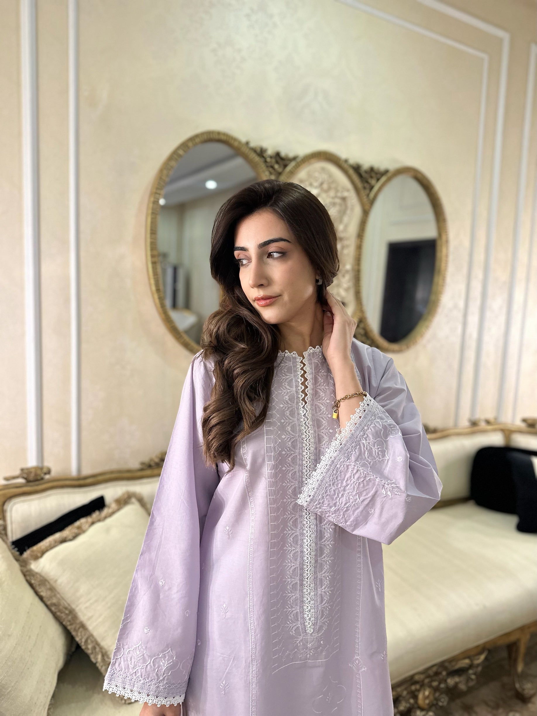 Gardenia - Pale Lilac Embroidered Kurta (RTS)