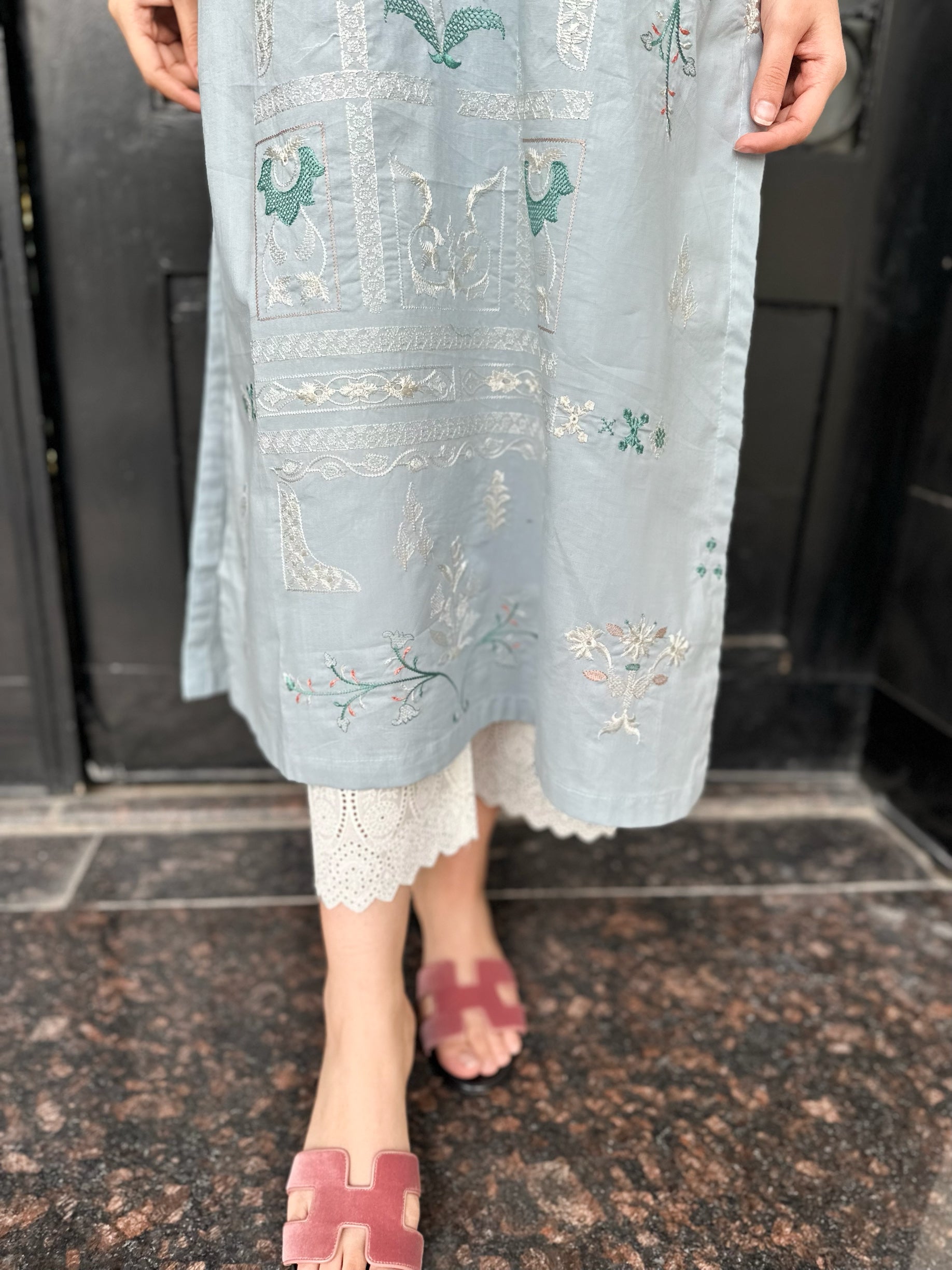 Carnation - Light Sky Blue Embroidered Kurta