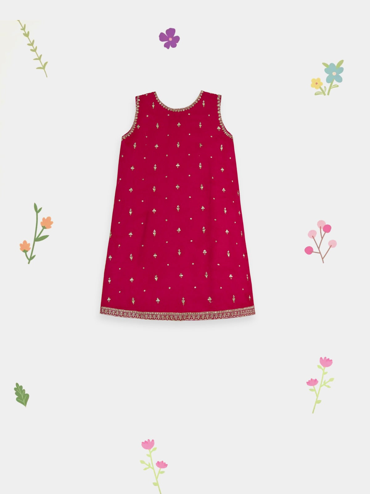 (Kids) 2 Piece - Embroidered Cotton Net Suit KD100R