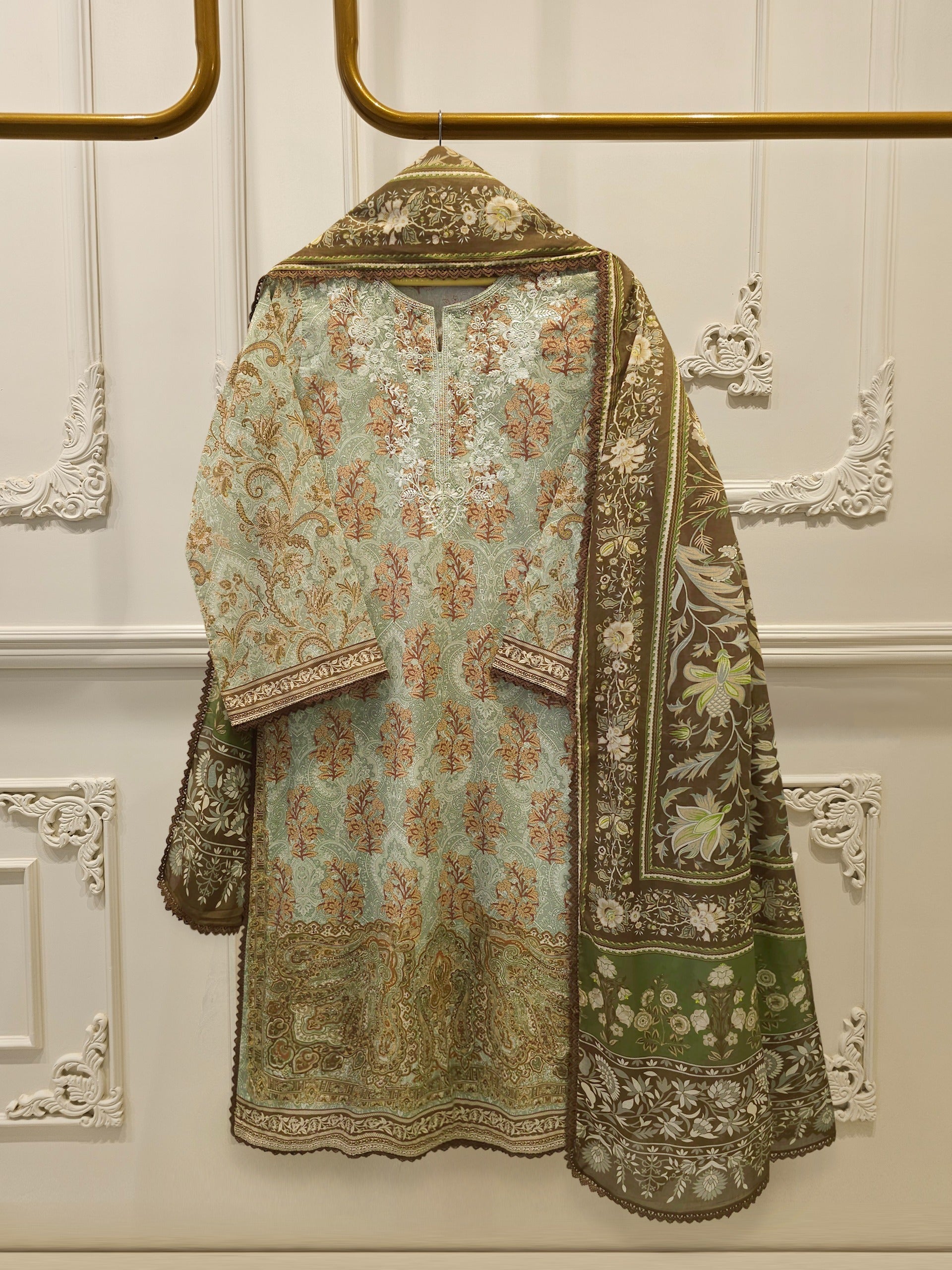 2 Piece -Digital Printed Embroidered Cambric Suit S115065