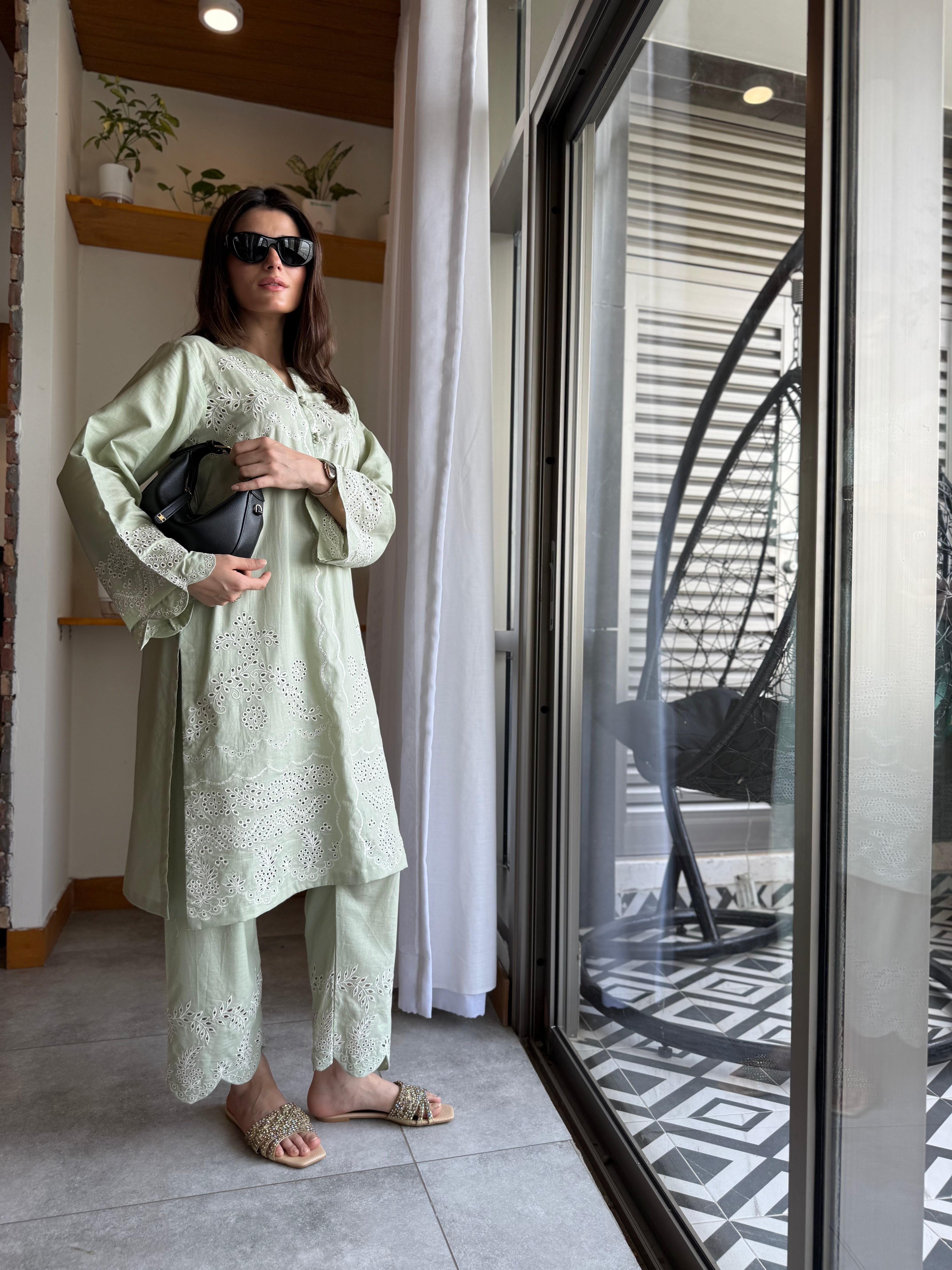 Mint Whisper - Sage Green Schiffli CO-ORD Set