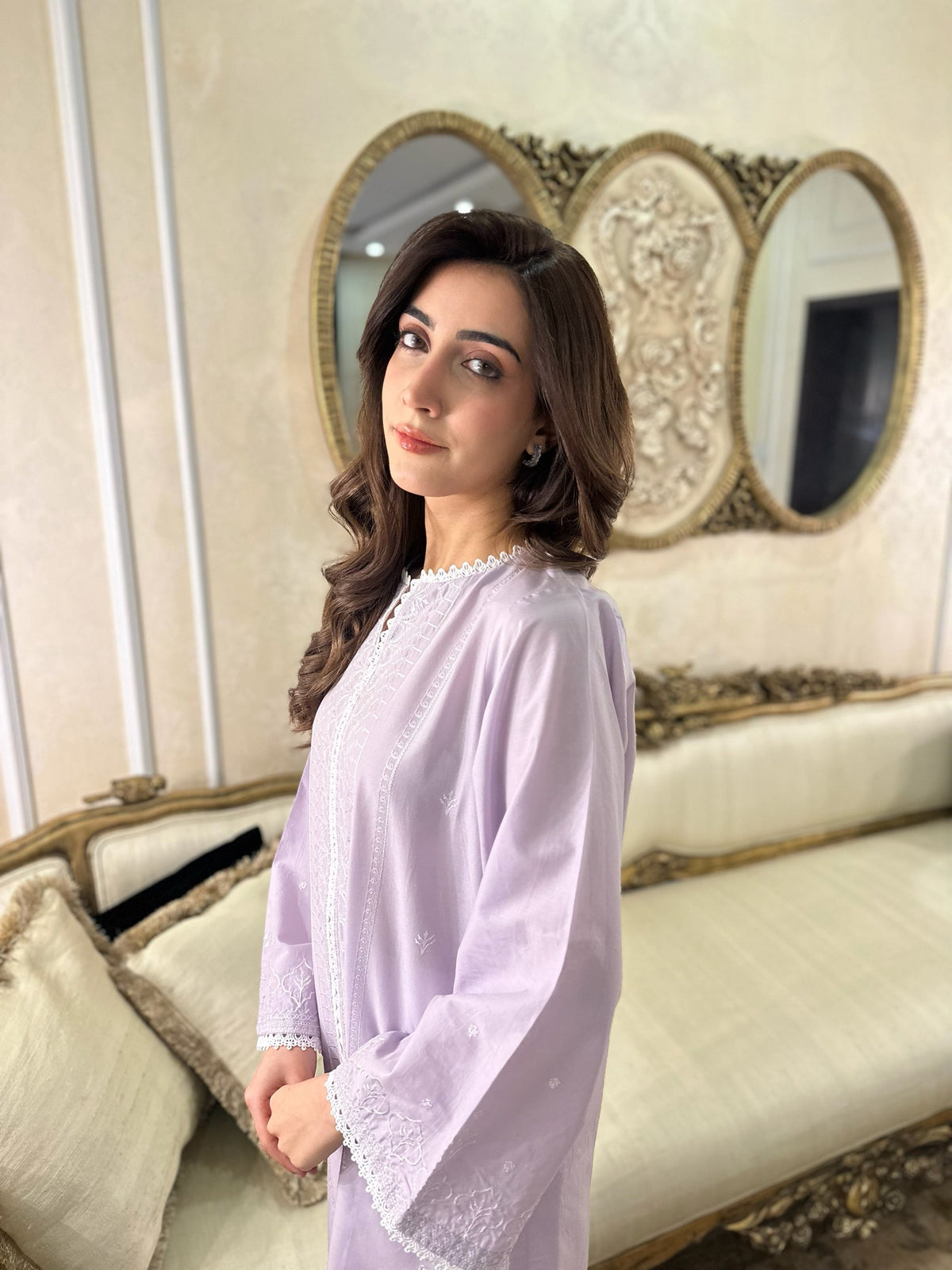 Gardenia - Pale Lilac Embroidered Kurta (RTS)