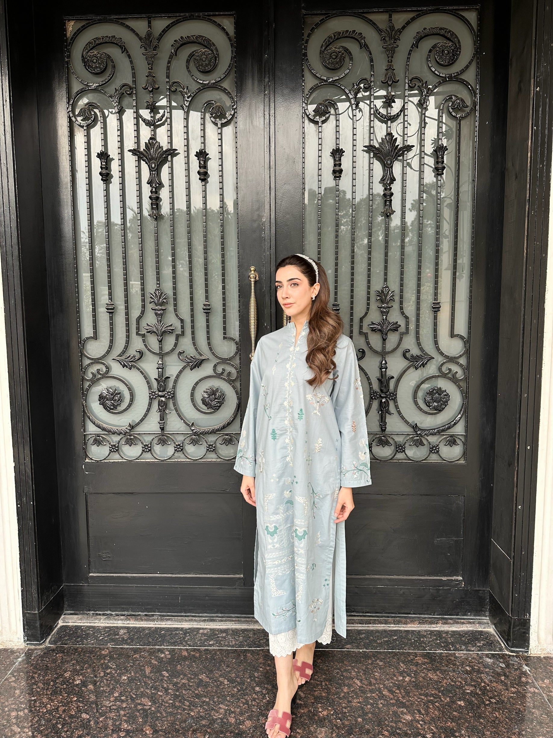 Carnation - Light Sky Blue Embroidered Kurta