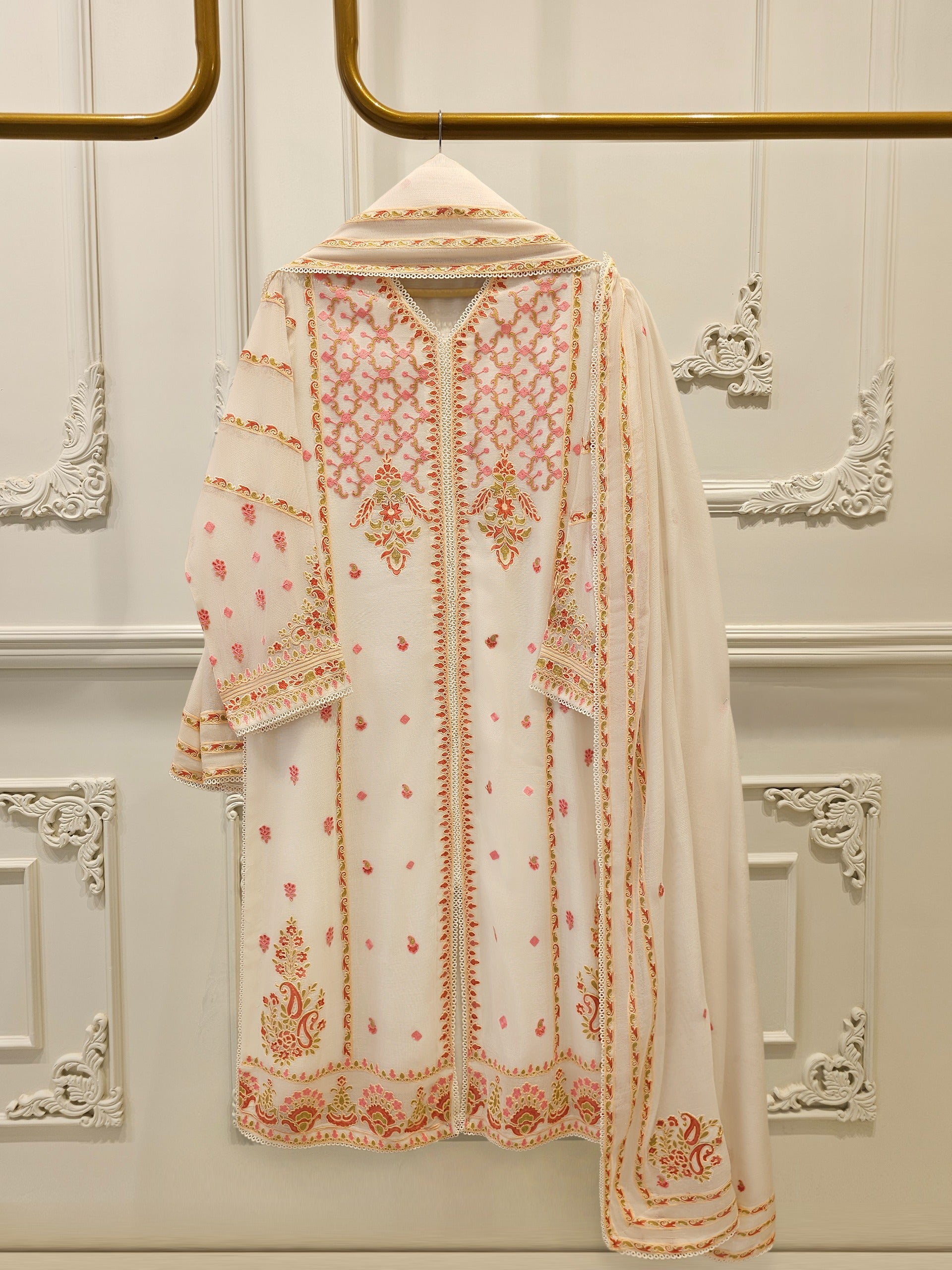 3 Piece - Pure Embroidered Cotton Net Suit S114069