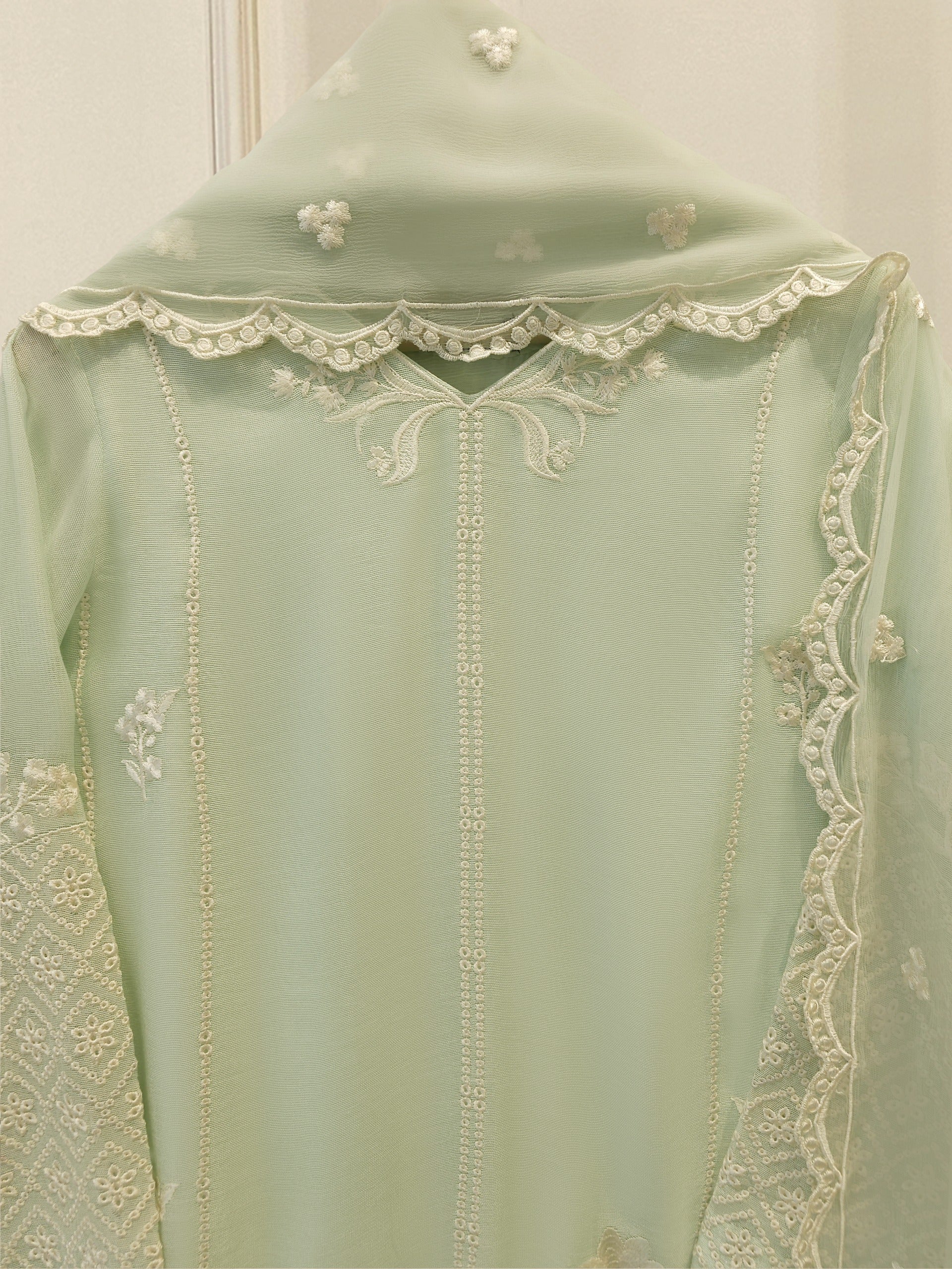 3 Piece - Pure Embroidered Cotton Net Suit S114005