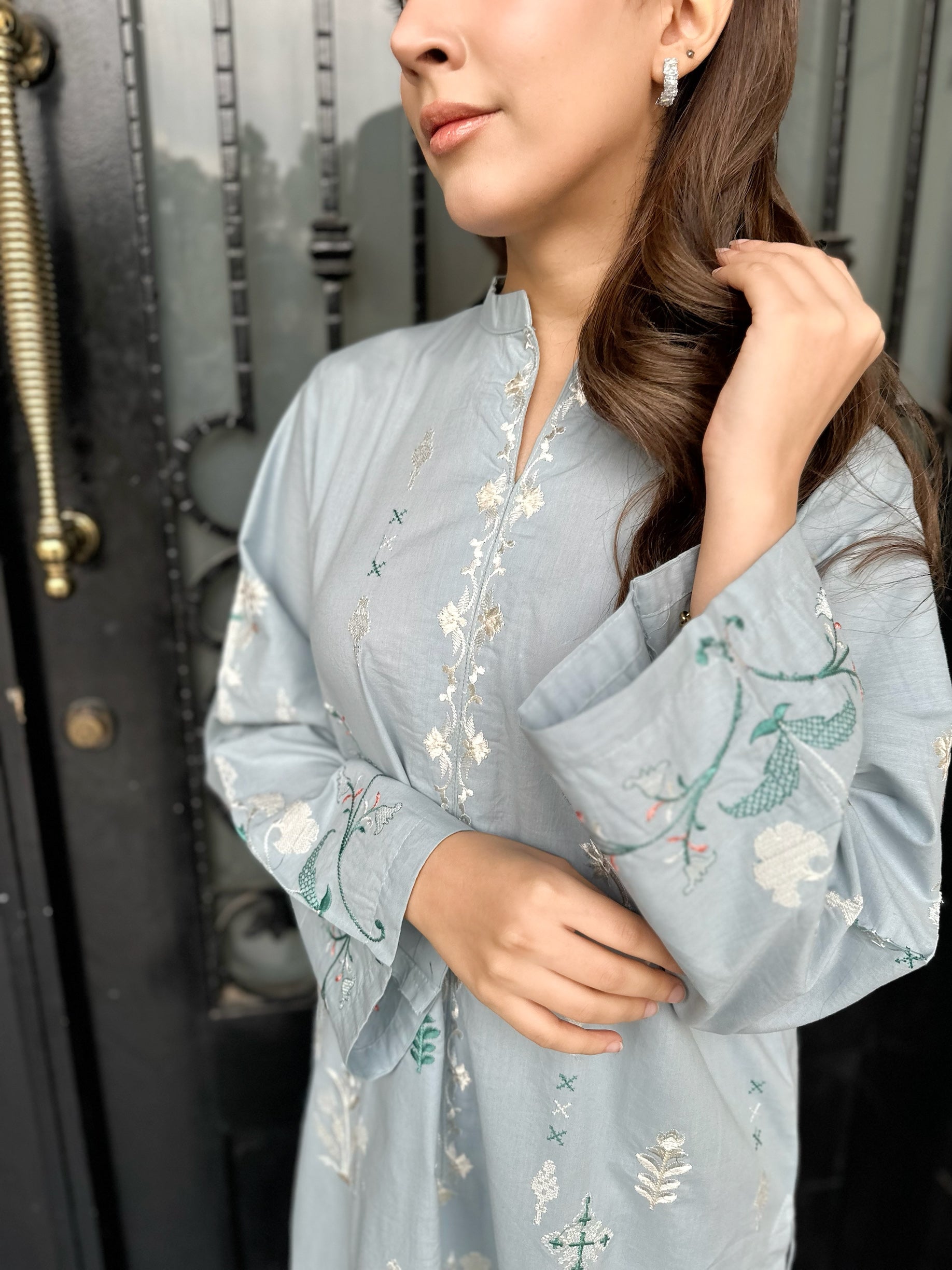 Carnation - Light Sky Blue Embroidered Kurta