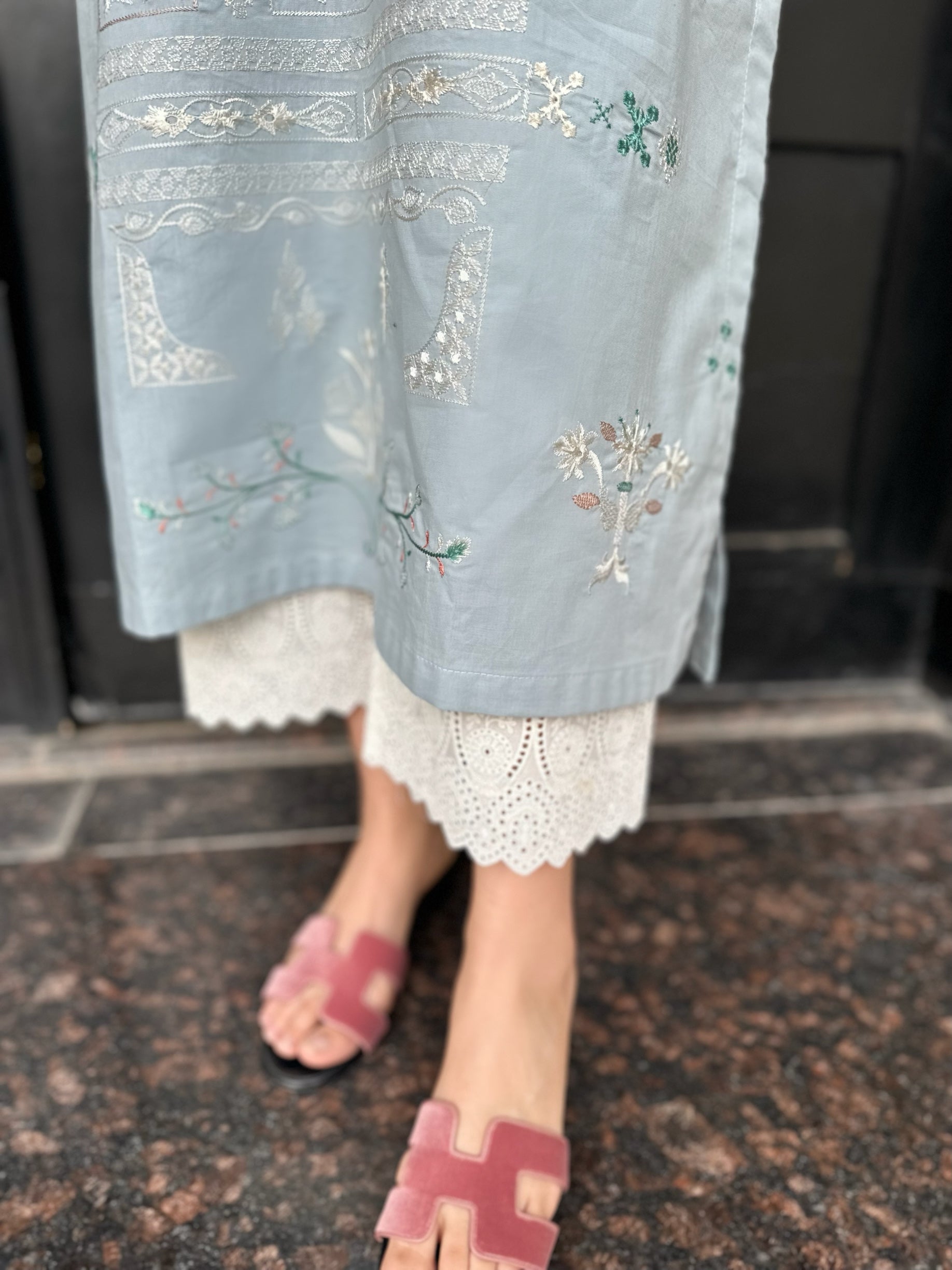 Carnation - Light Sky Blue Embroidered Kurta