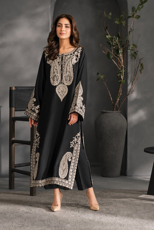 Poshkari Mahveen Luxury Dhanak Lawn Embroidered 2Pc Unstitched Kaftan Suit PA-200