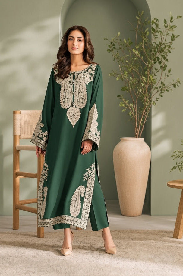 Poshkari Mahveen Luxury Dhanak Lawn Embroidered 2Pc Unstitched Kaftan Suit PA-200