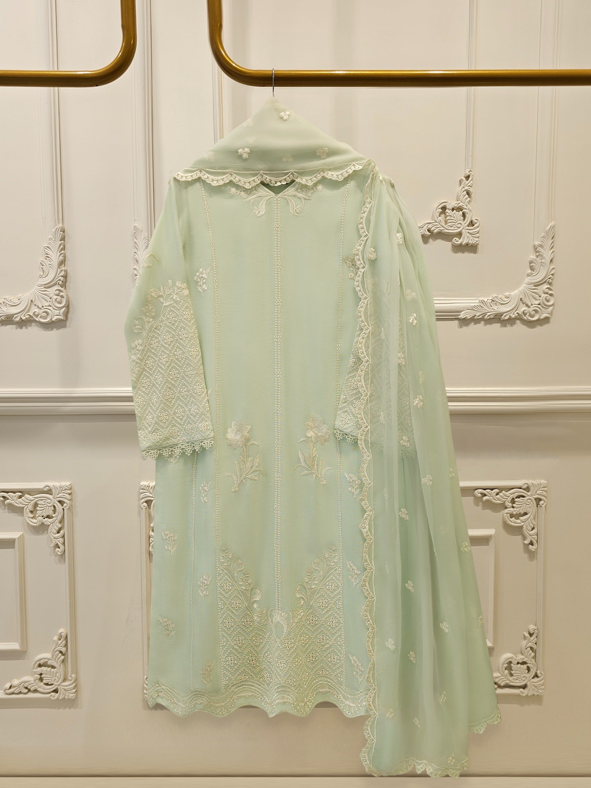 3 Piece - Pure Embroidered Cotton Net Suit S114005