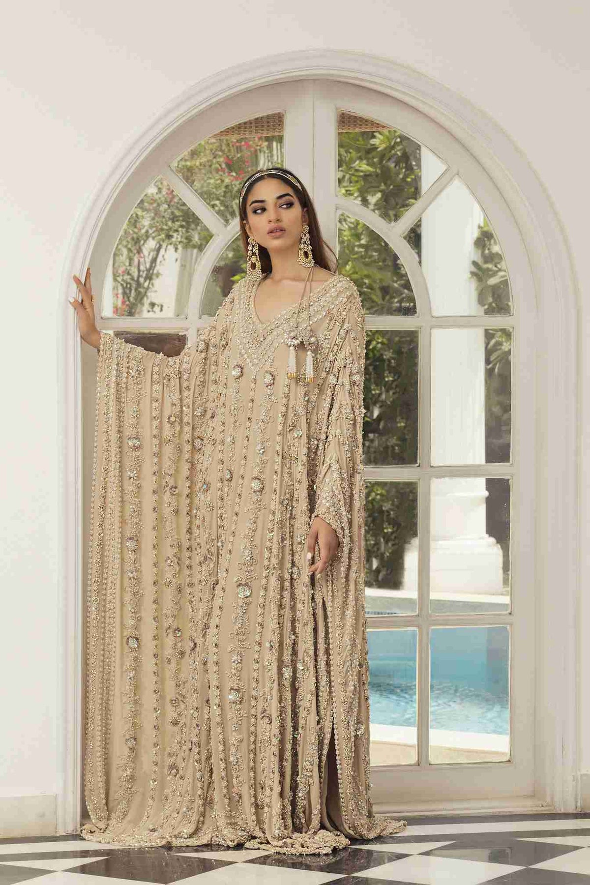 Laari Embellished Nude Kaftan