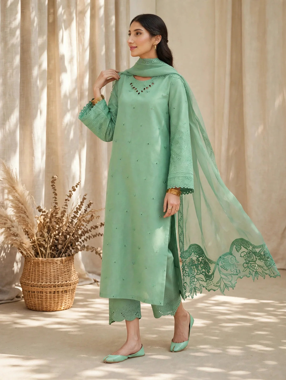 Green Mahrosh Viscose - Embroided 3 pieces suit for women