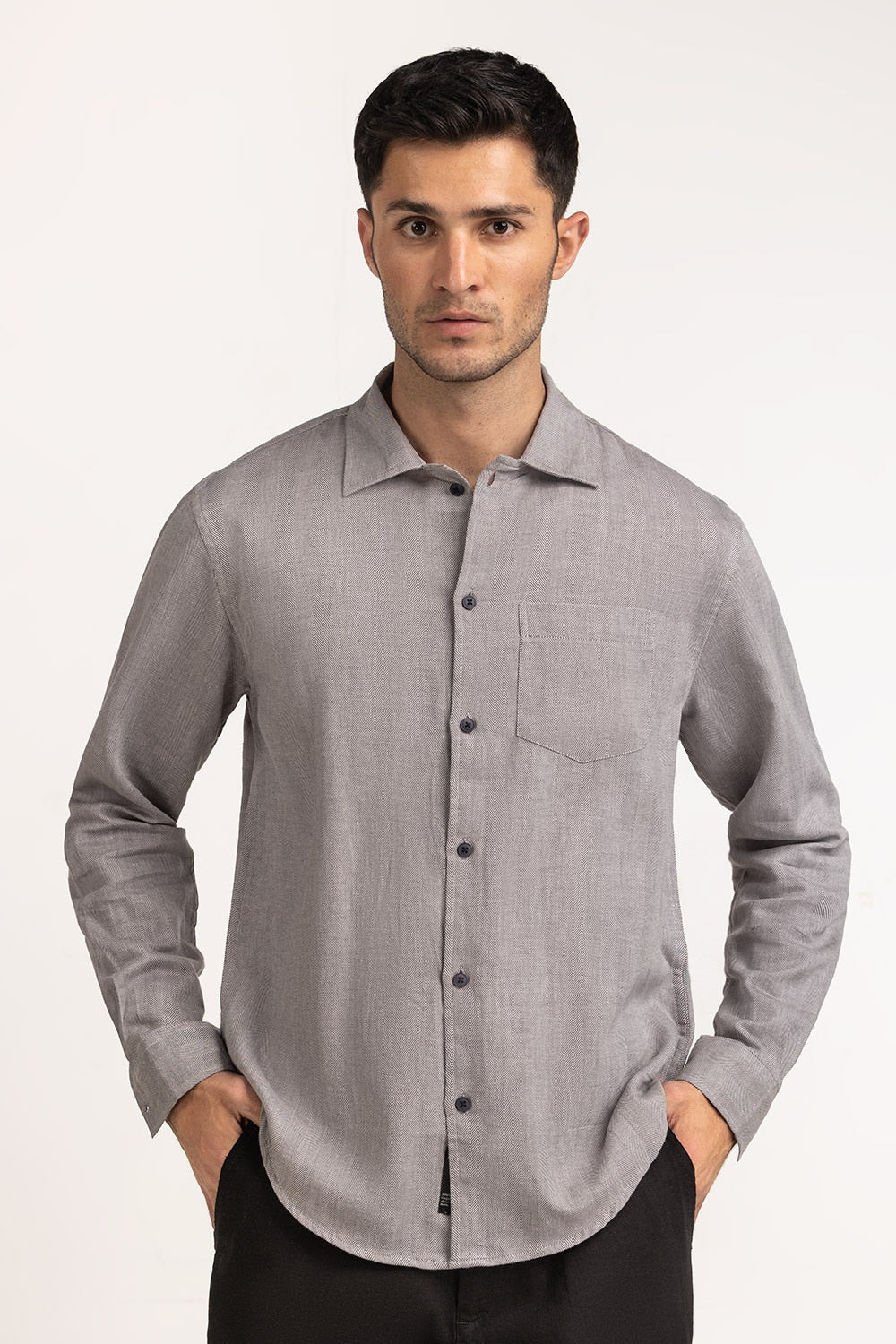 Self Textured Casual Shirts