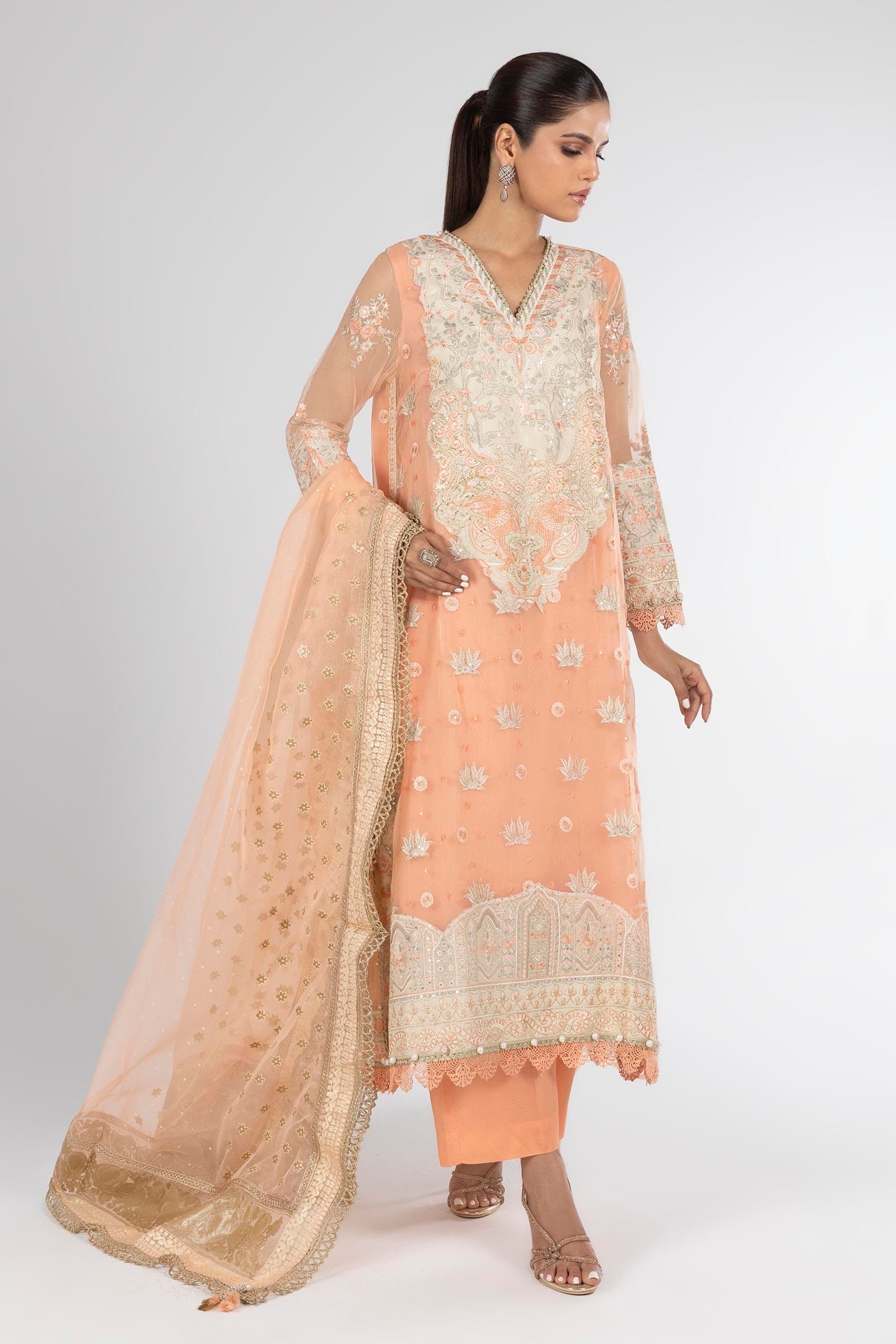 Stitched Peach Embroidered Shirt