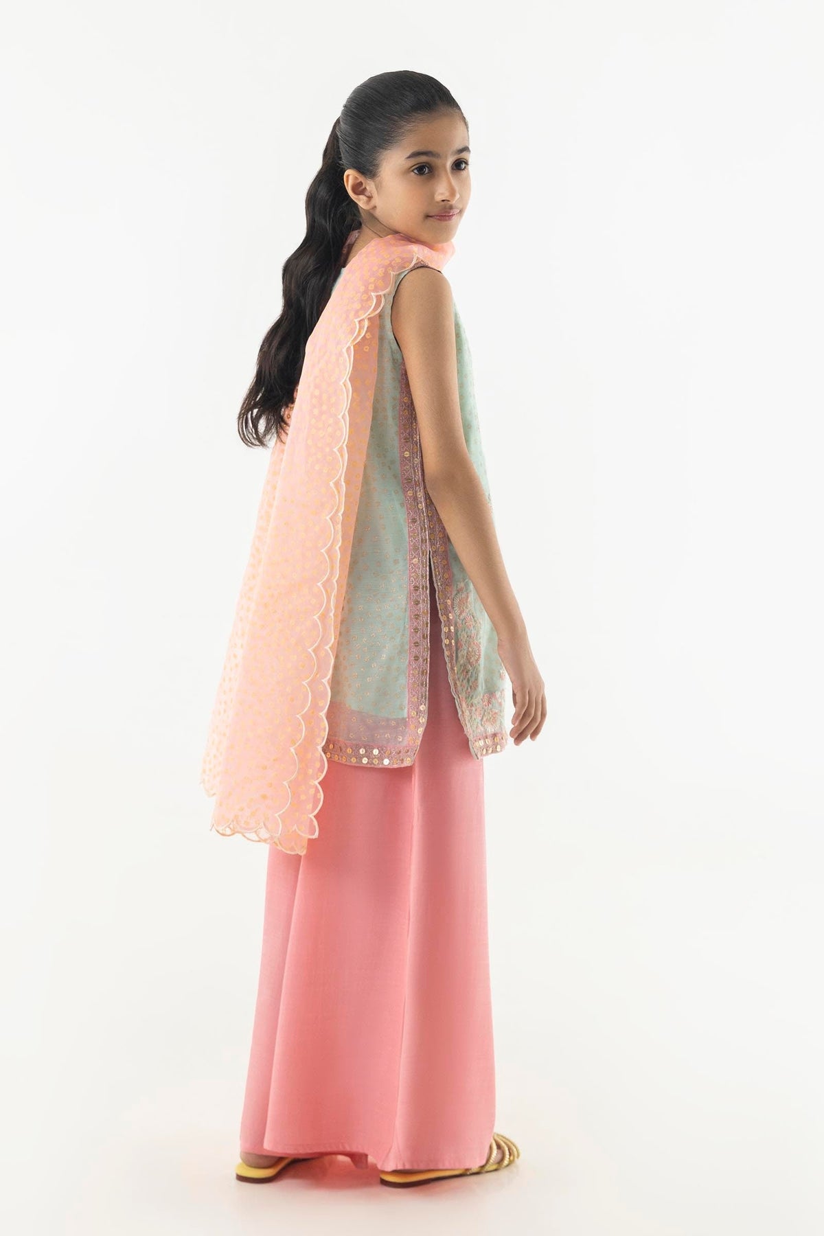 Stitched Kids Cotton Net Embroidered Suit