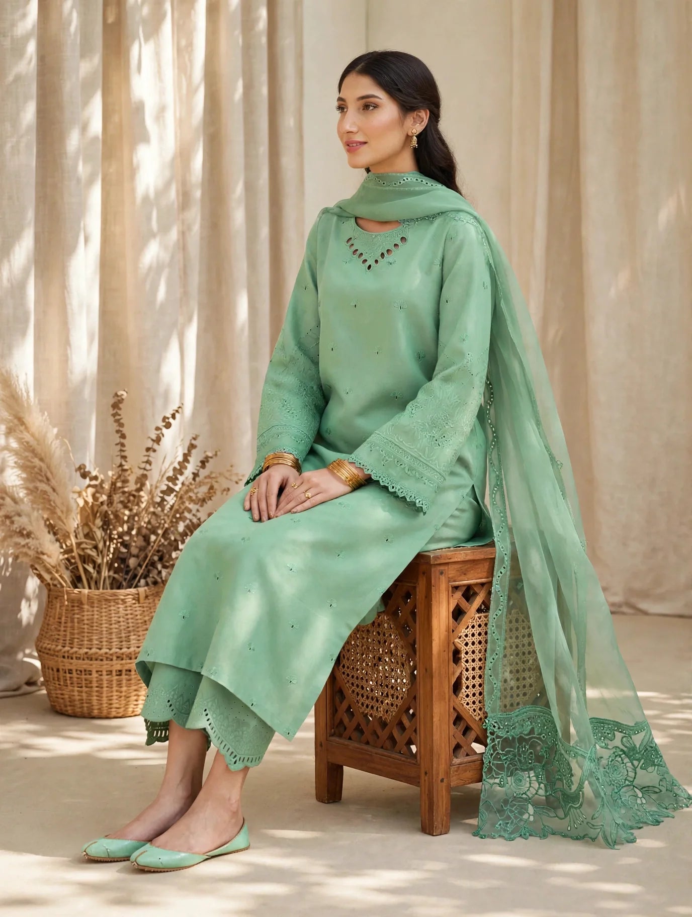 Green Mahrosh Viscose - Embroided 3 pieces suit for women