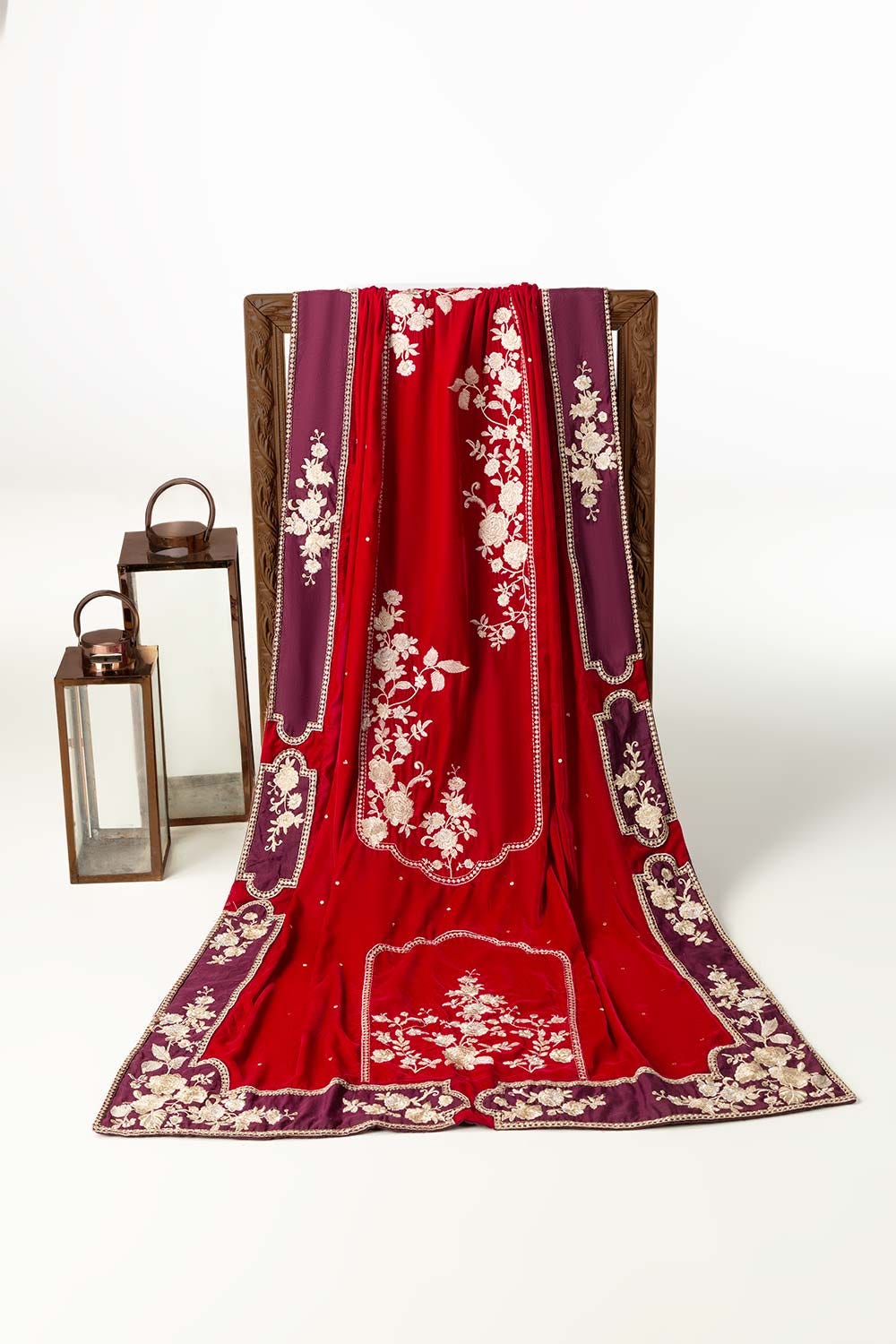Red Velvet Embroidered Shawl