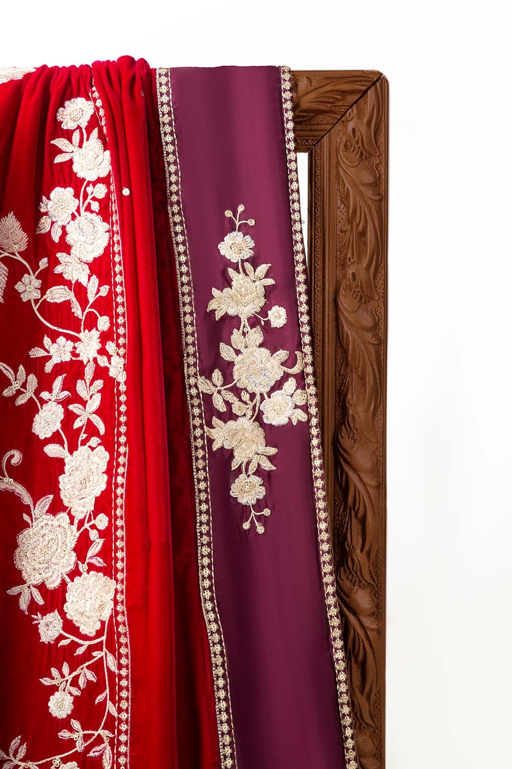 Red Velvet Embroidered Shawl