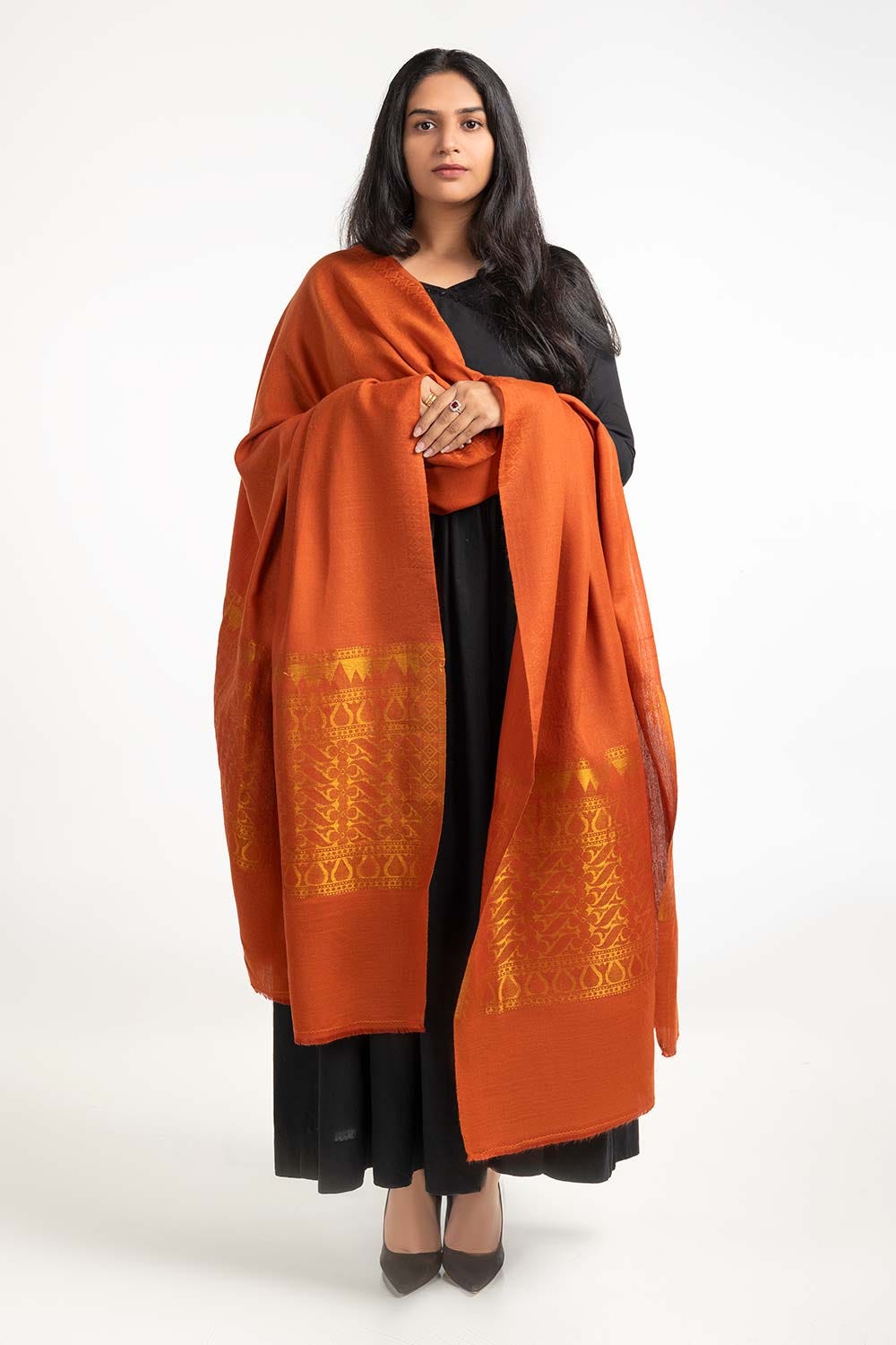 Rust Blended Zari Shawl