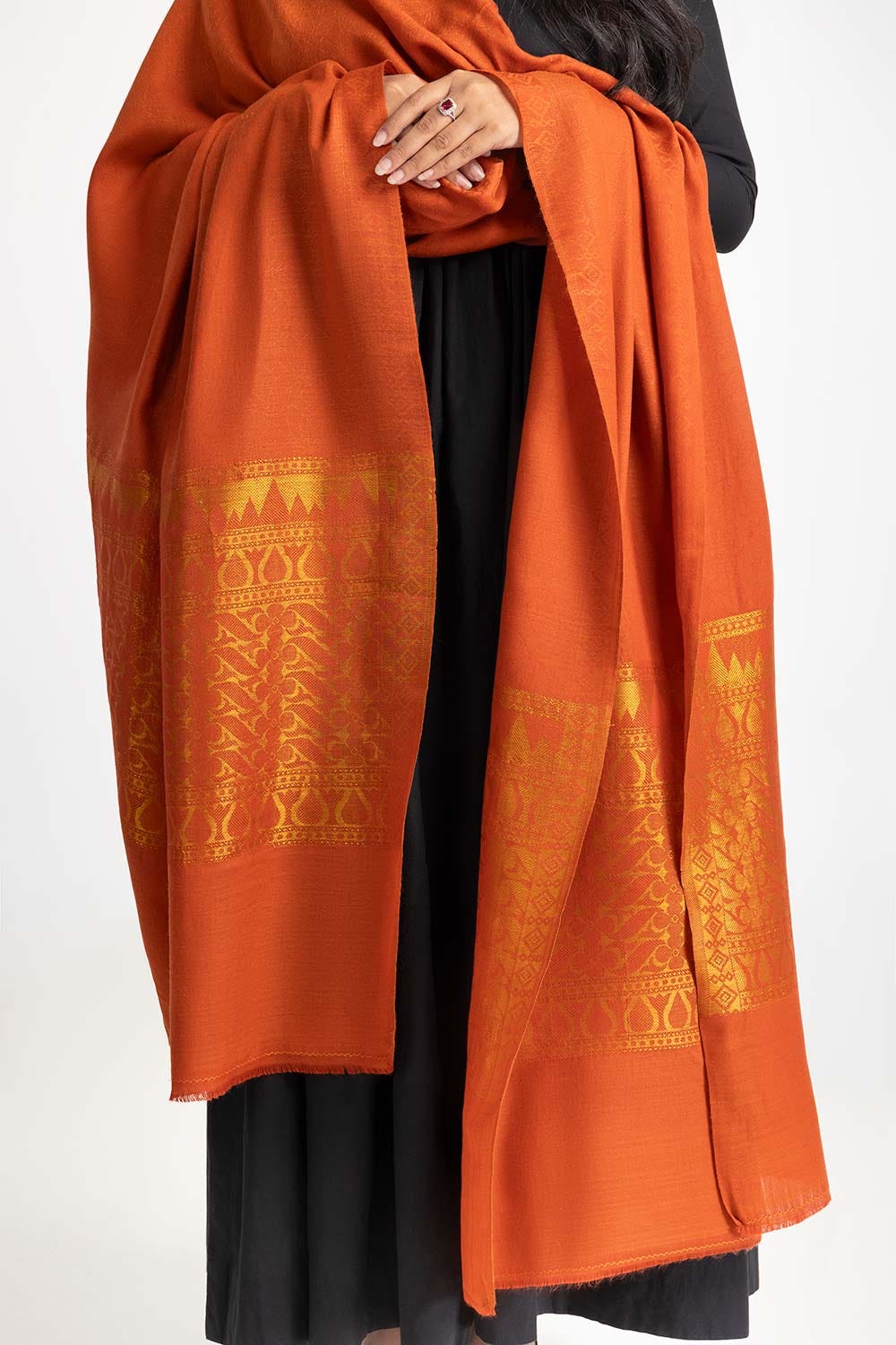 Rust Blended Zari Shawl