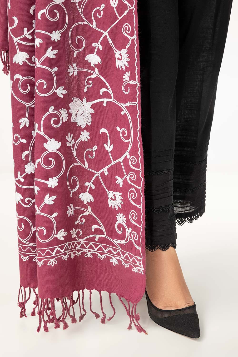 Plum Blended Embroidered Scarf