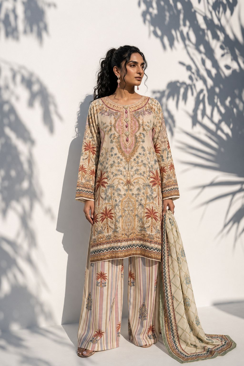 Siena Printed Co-ord set with Chiffon Dupatta