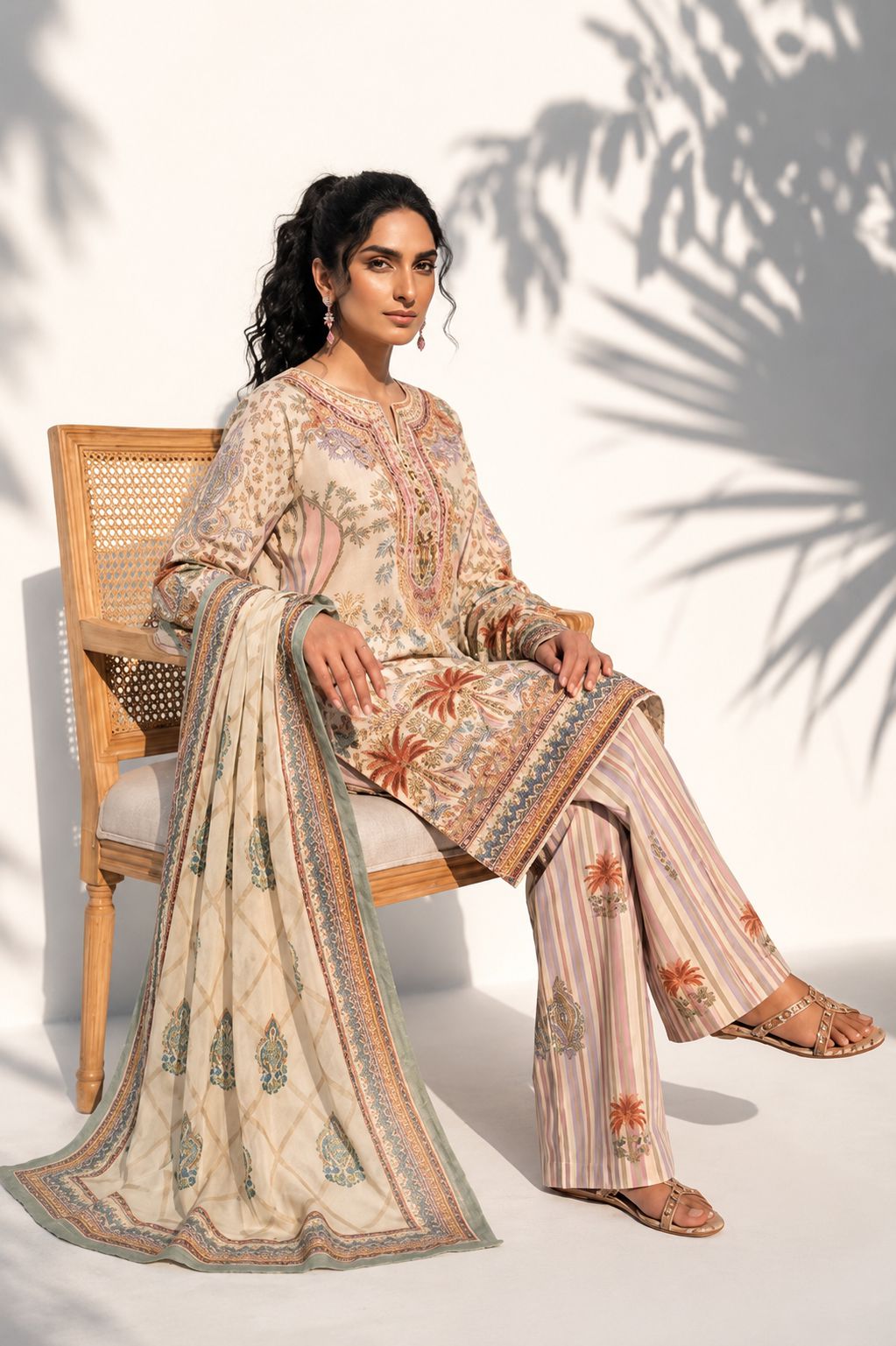 Siena Printed Co-ord set with Chiffon Dupatta