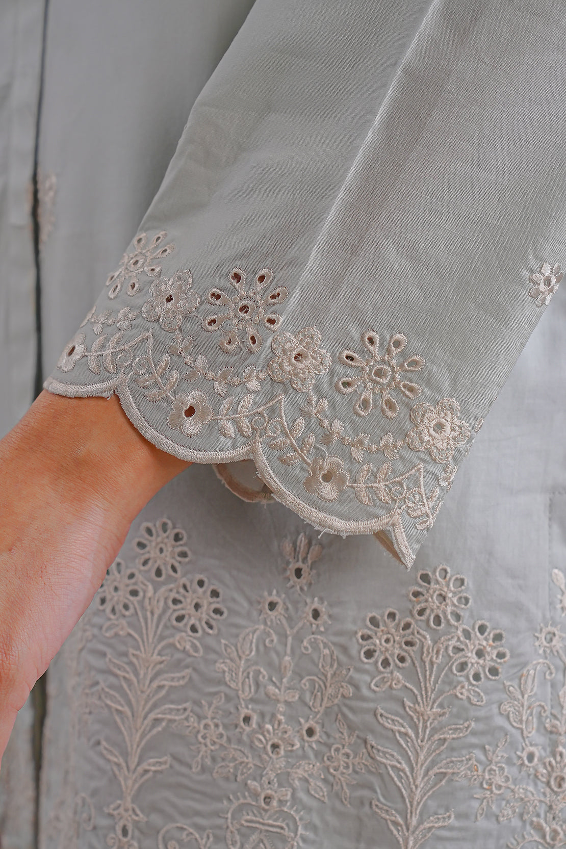 Solid Embroidered Cotton Stitched 3 Piece44547