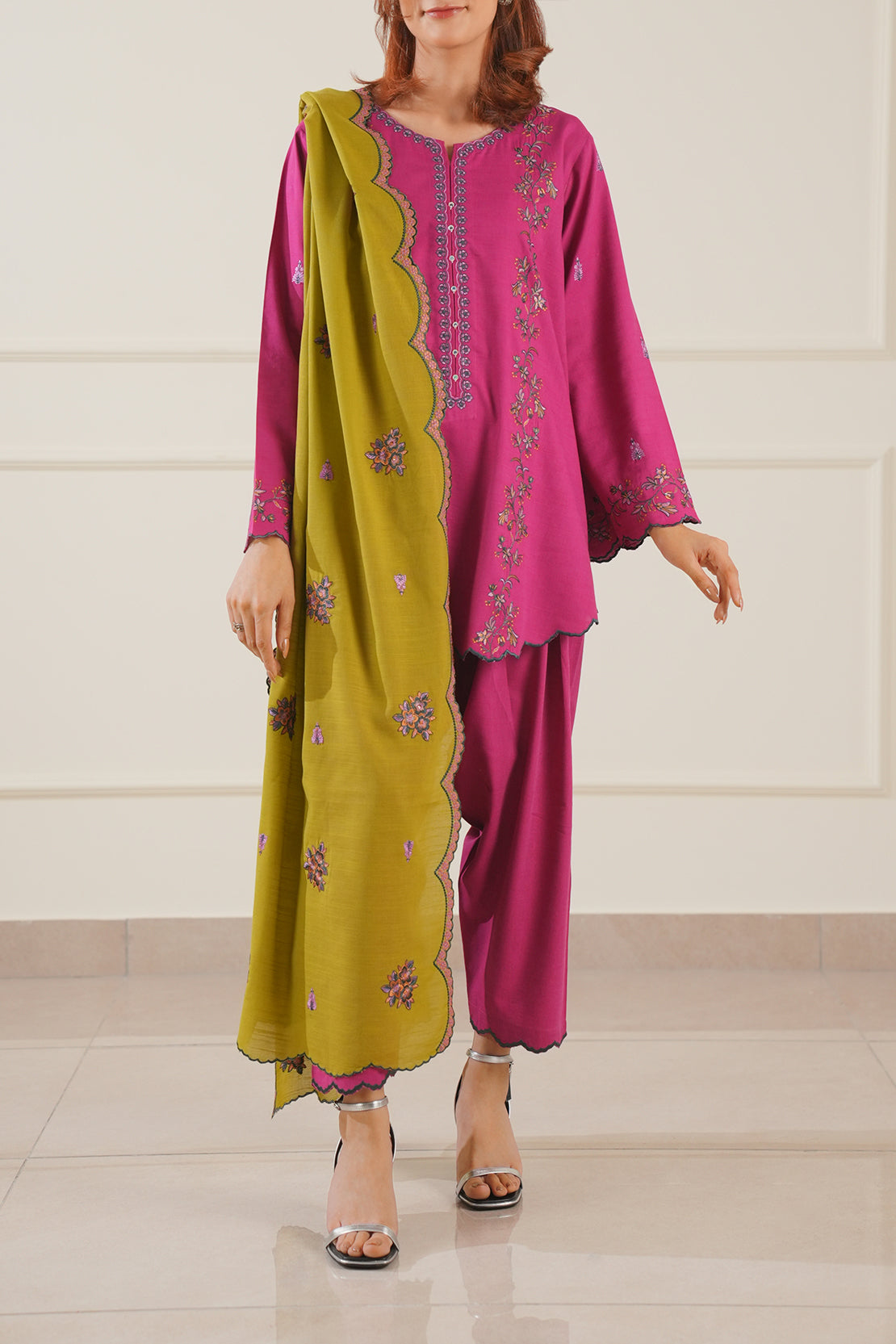 Solid Embroidered Soft Touch Cotton Stitched 3 Piece68394