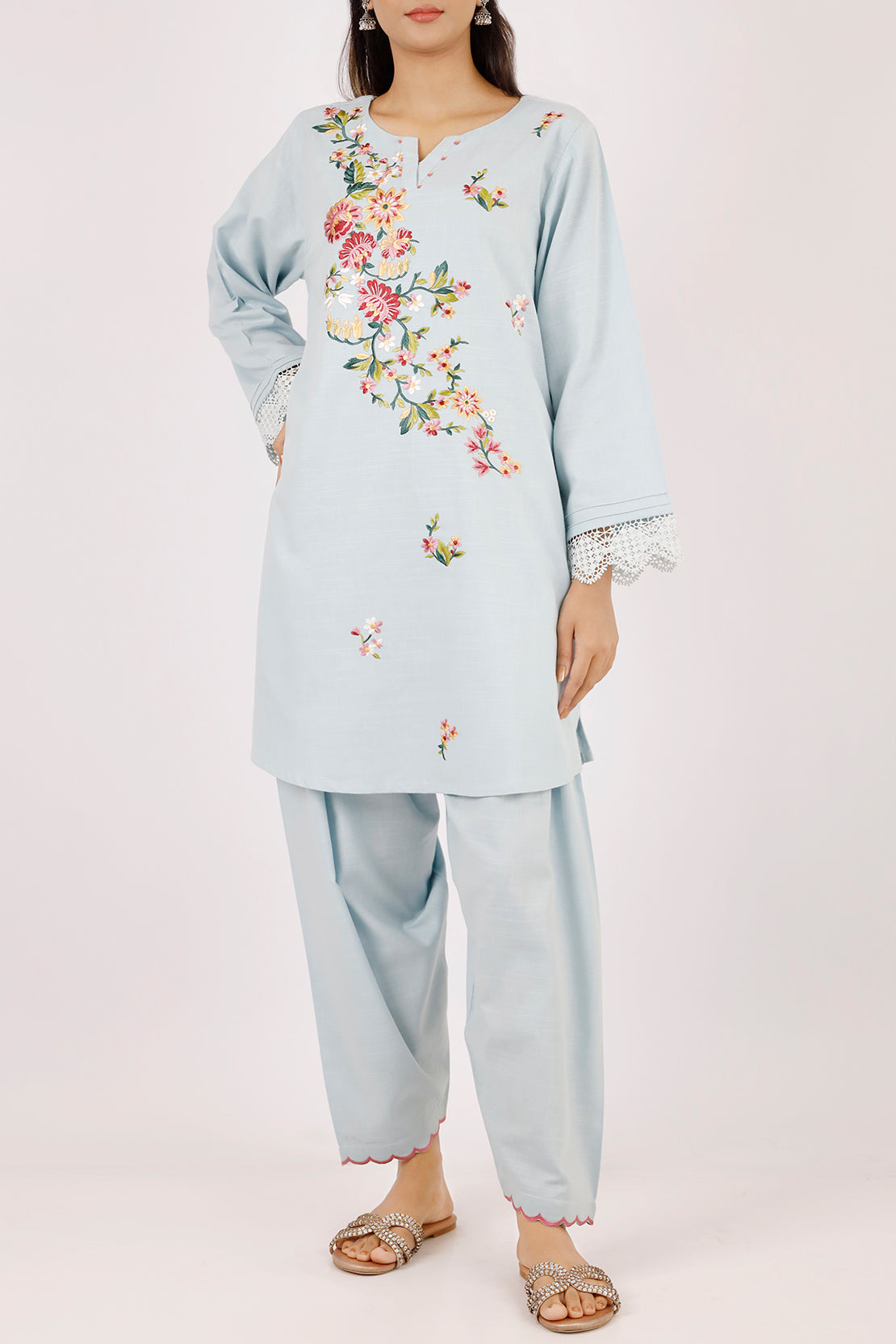 Solid Embroidered Zari Stript Stitched 2 Piece (Shirt/Trouser)65440
